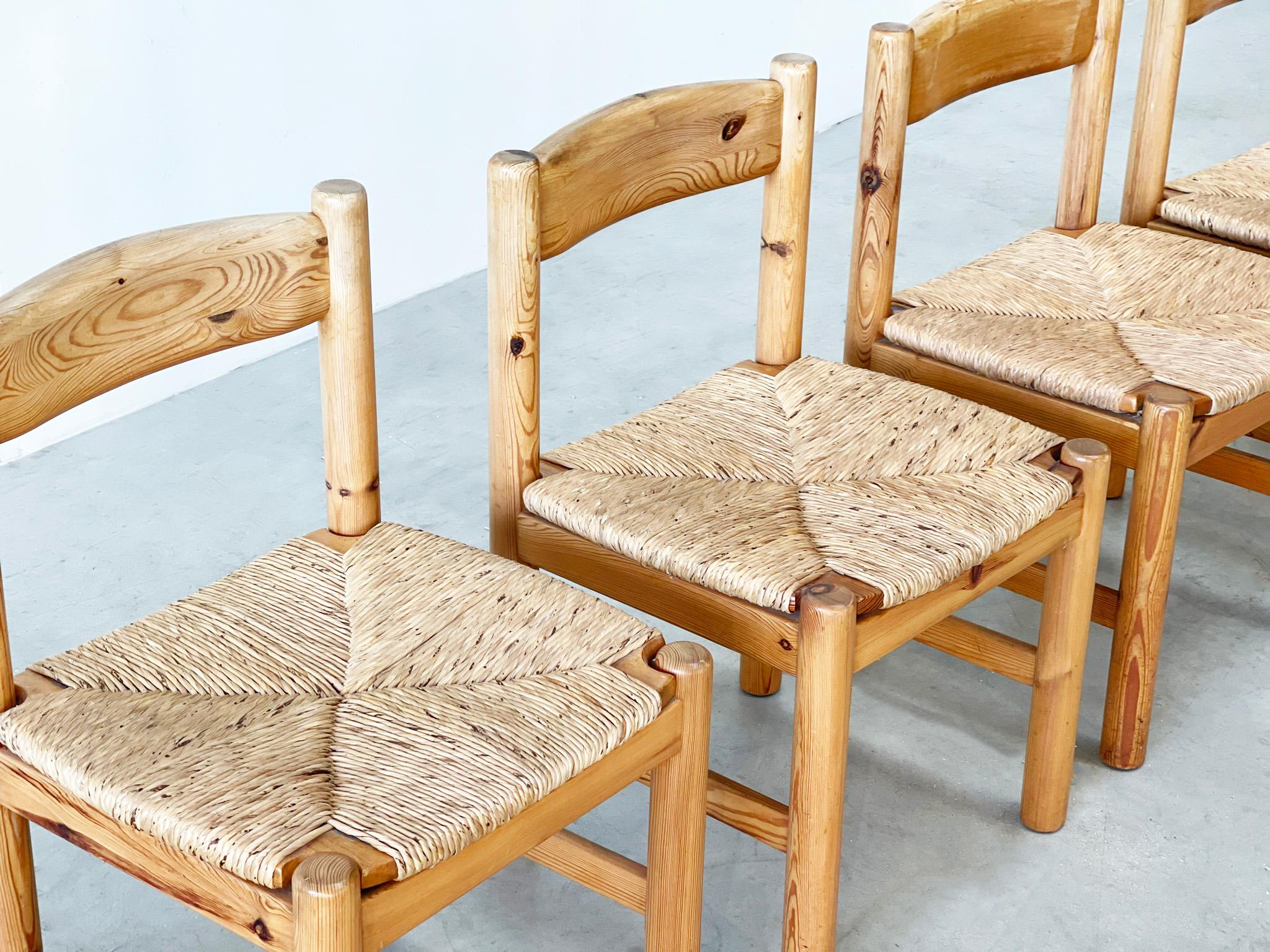 Pine and rattan elegant dining chairs 3