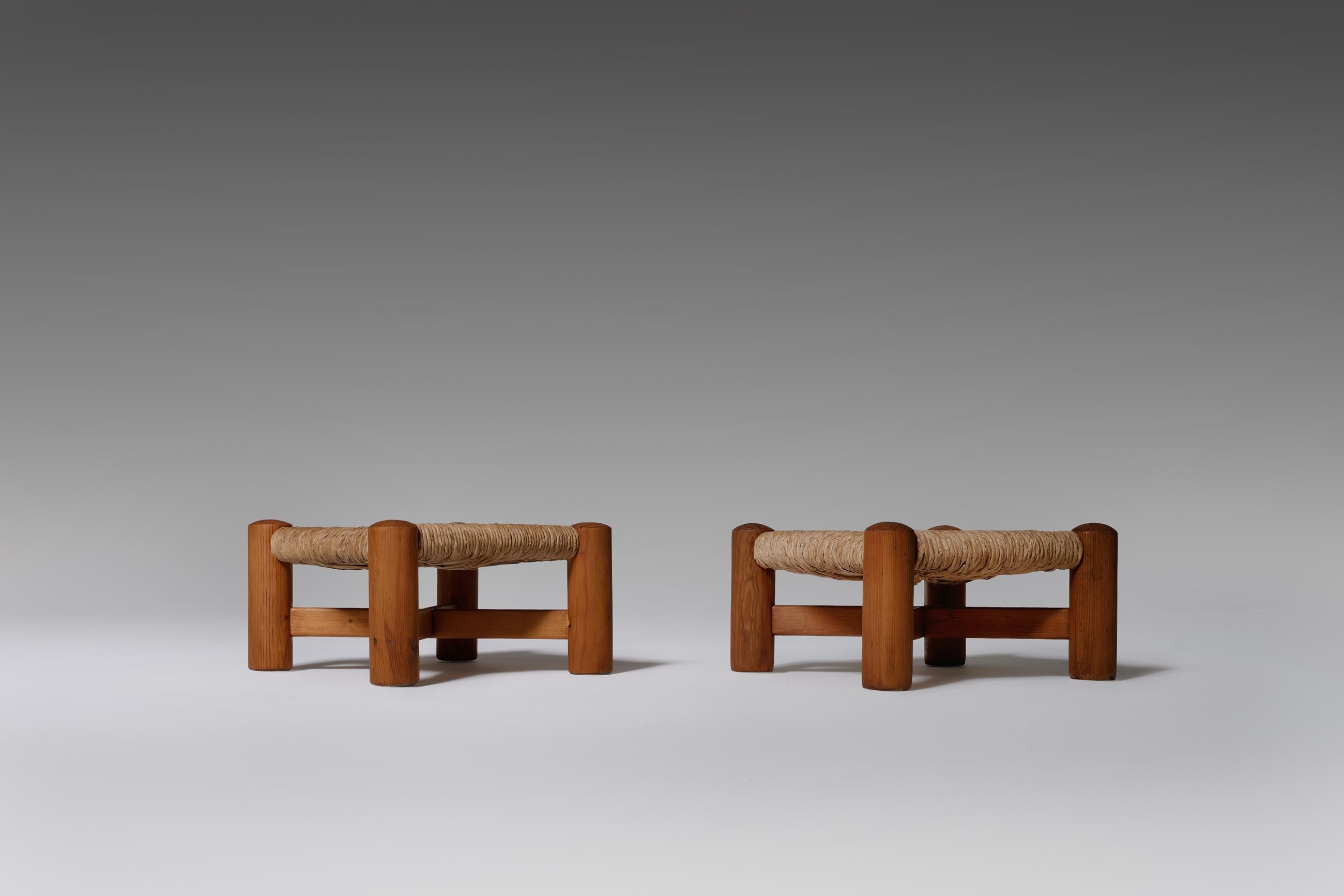 Mid-Century Modern Pine and Rush Footstools by Wim Den Boon, 1950