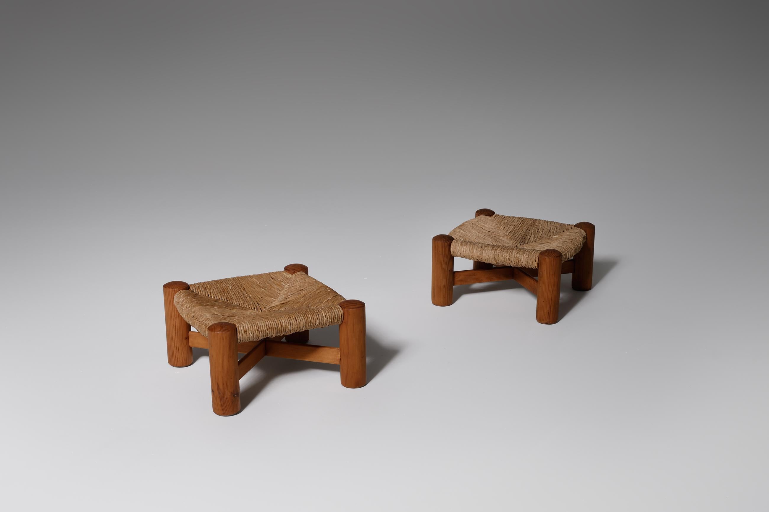 Dutch Pine and Rush Footstools by Wim Den Boon, 1950