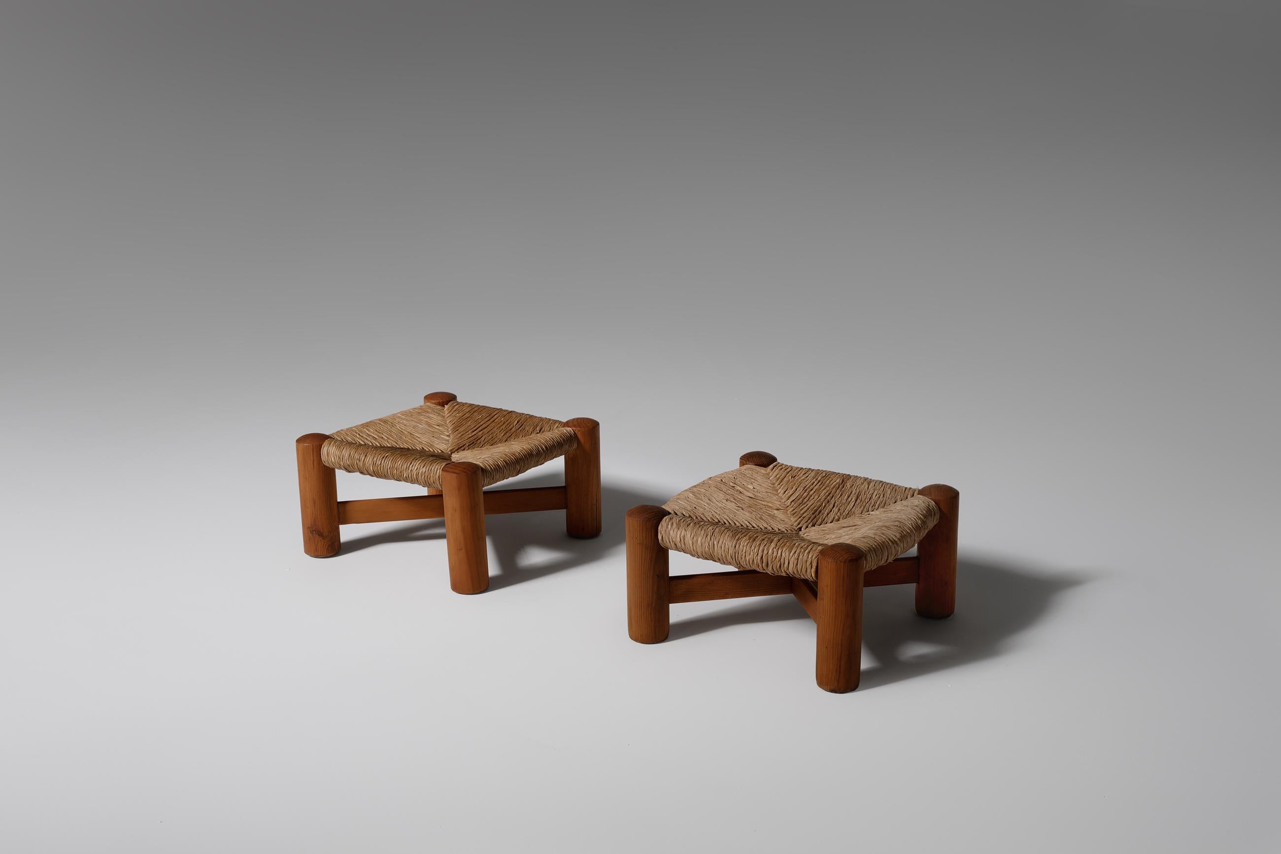 Pine and Rush Footstools by Wim Den Boon, 1950 In Good Condition In Rotterdam, NL