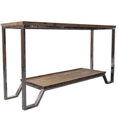 Pine and Stainless Steel Console Table