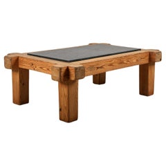 Vintage French Mid Century Pitch Pine and Blue Stone Coffee Table