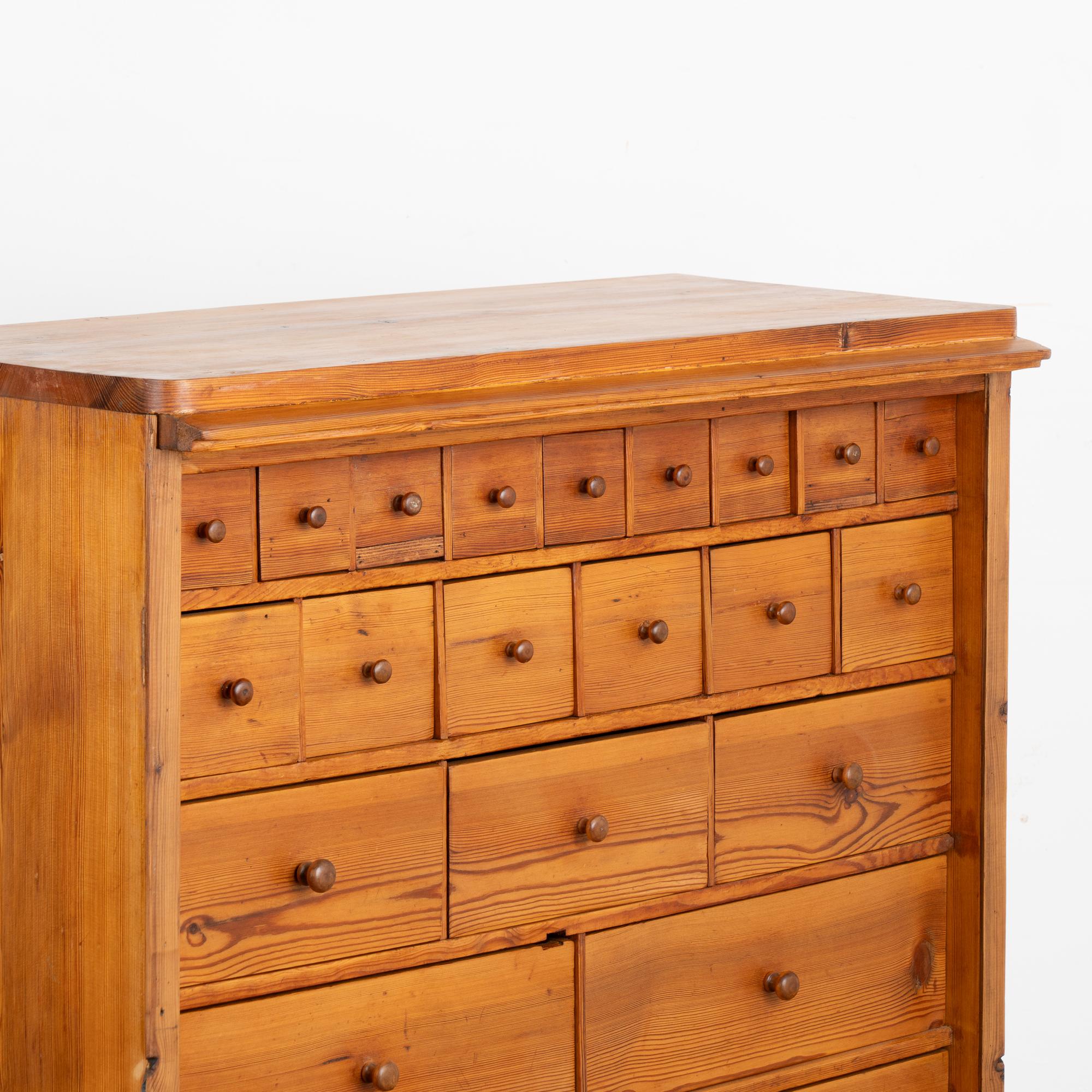 19th Century Pine Apothecary Chest of Drawers, Denmark circa 1890