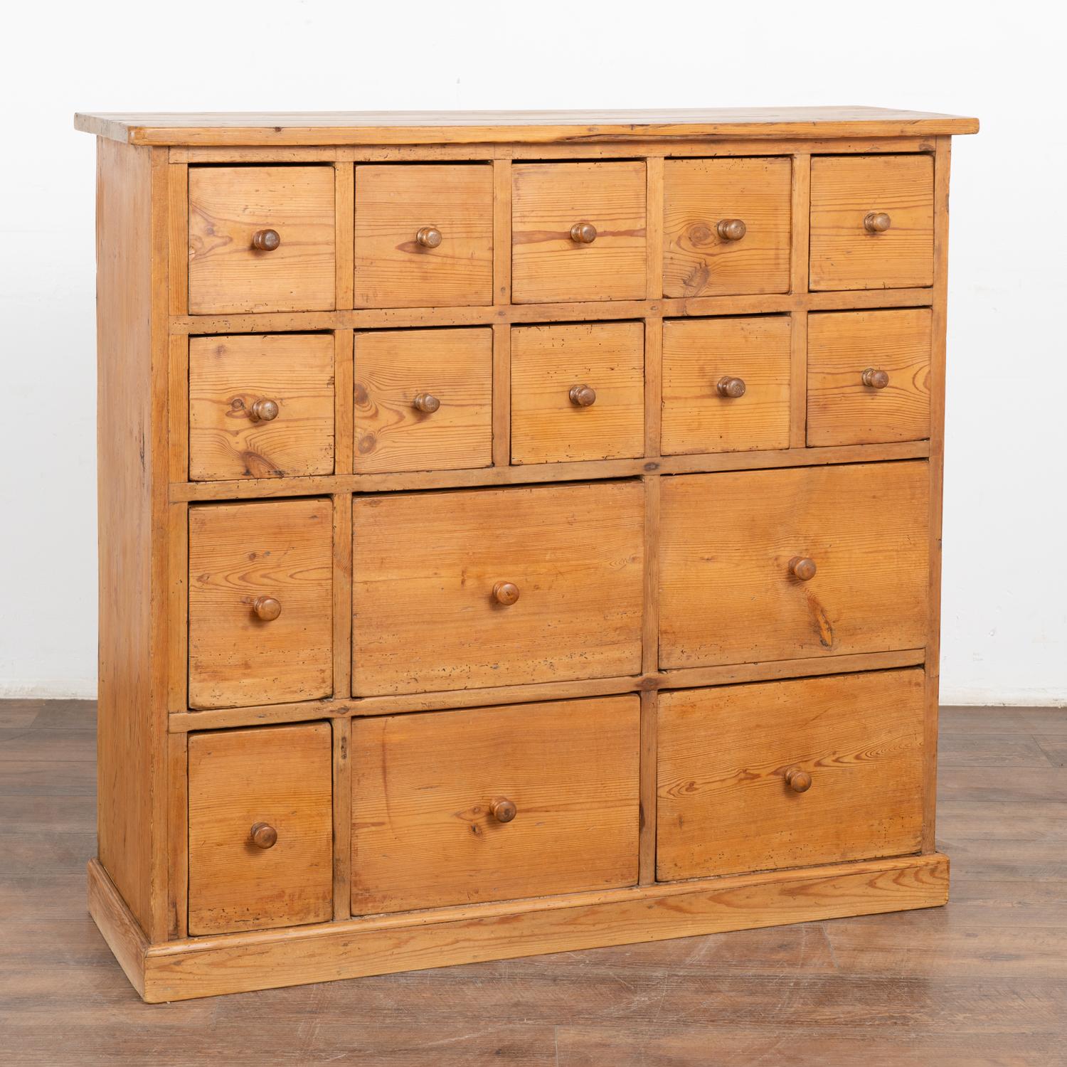 This pine apothecary is both a fun and functional chest of various sized drawers. At only 14