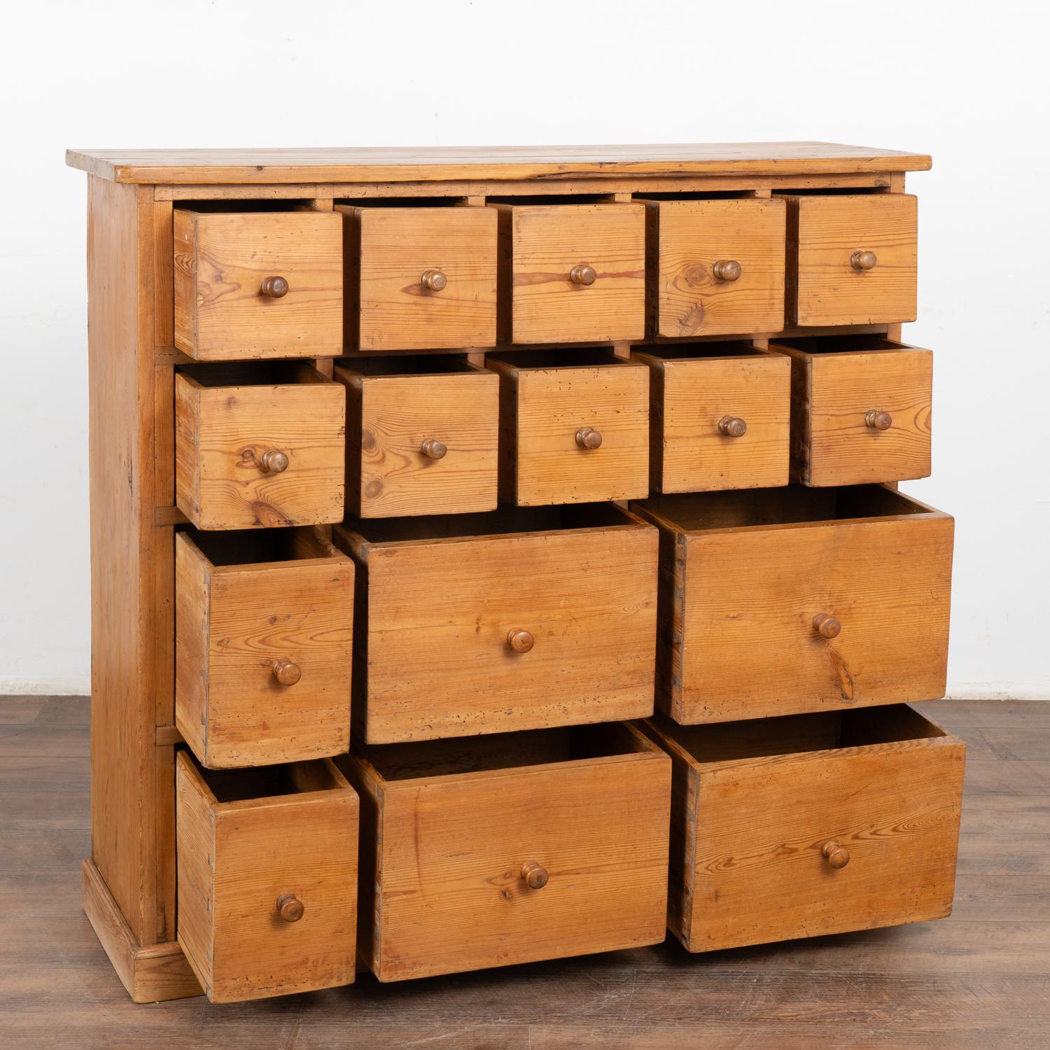 Country Pine Apothecary Console Chest of 16 Drawers, Denmark circa 1880 For Sale