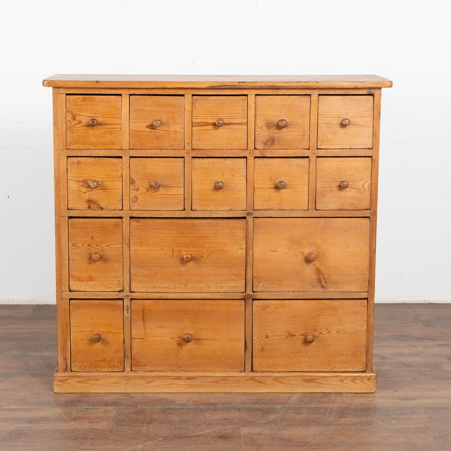 Danish Pine Apothecary Console Chest of 16 Drawers, Denmark circa 1880 For Sale