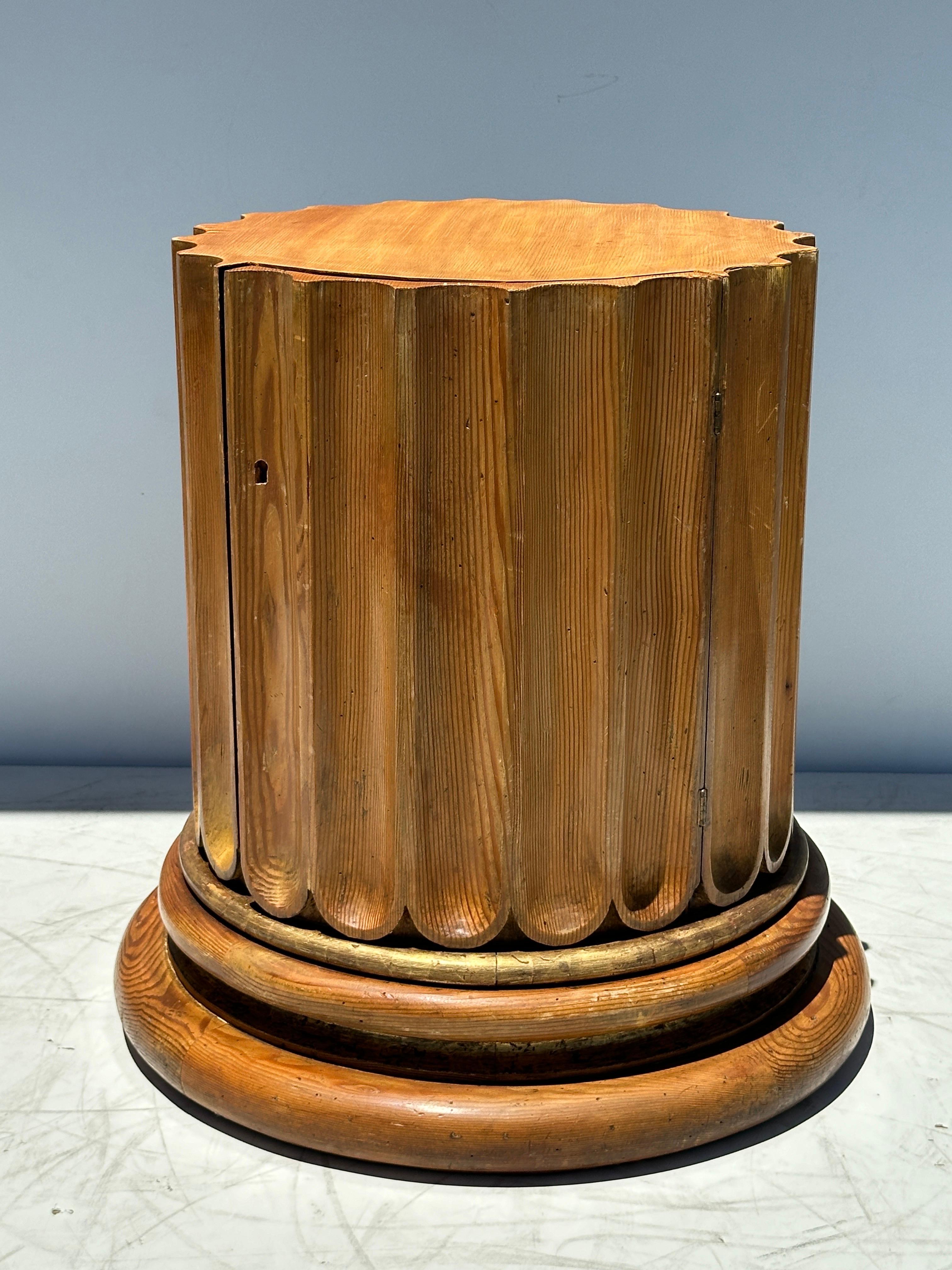 Neoclassical Revival Pine Architectural Column Side Table