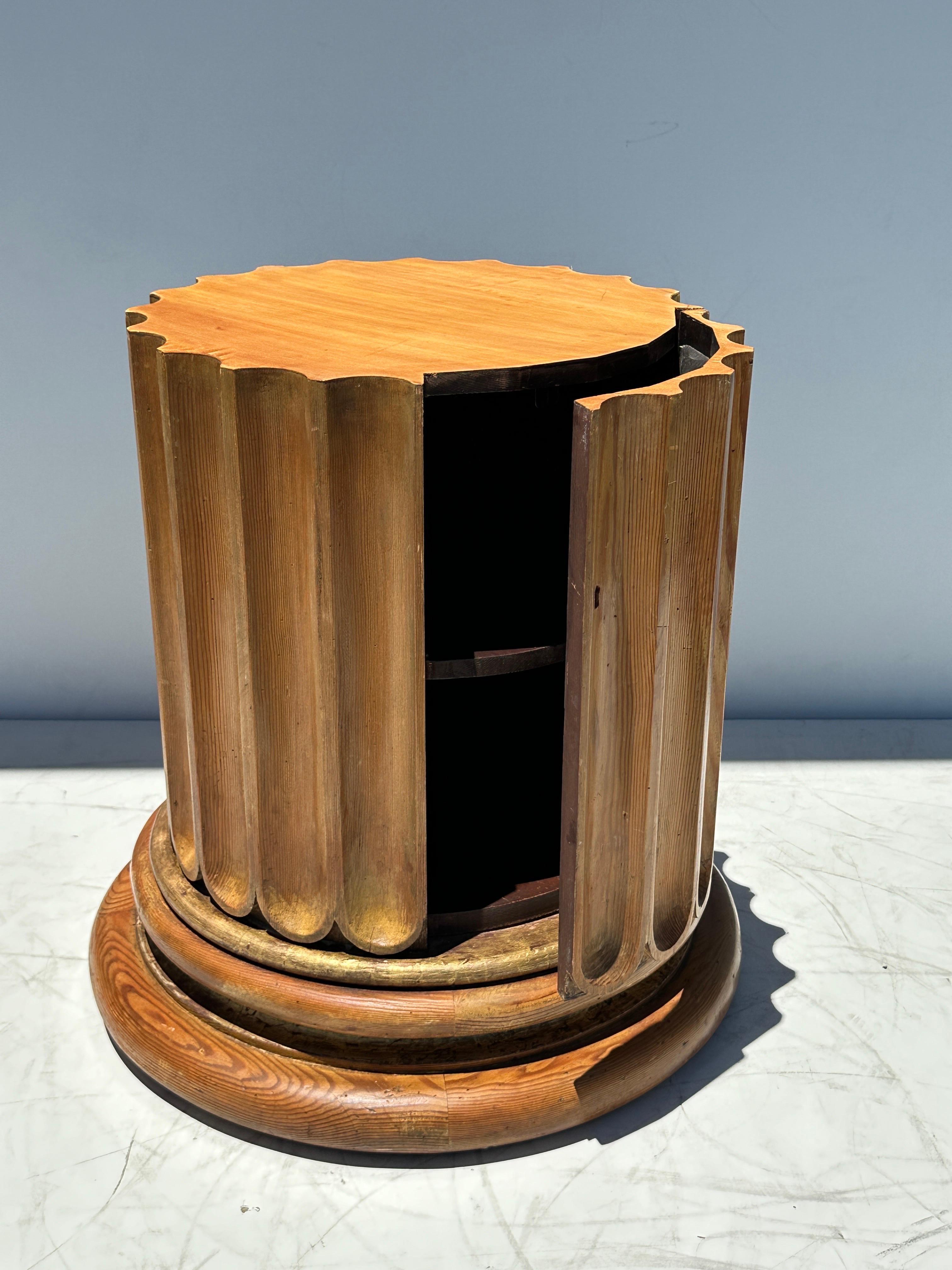 Hand-Carved Pine Architectural Column Side Table