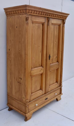 Pine Armoire with Two Doors and One Drawer