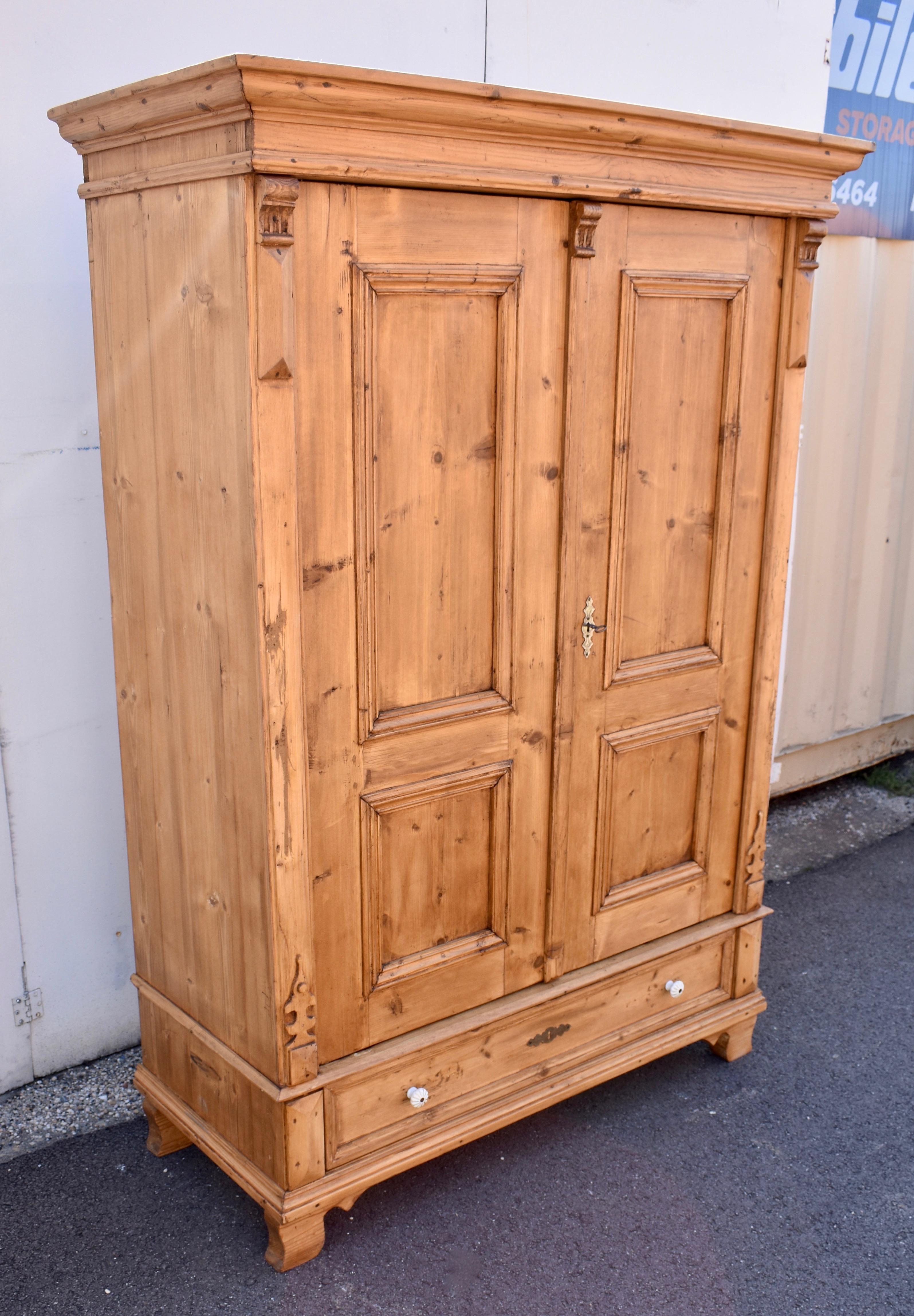 Hungarian Pine Armoire with Two Doors and One Drawer