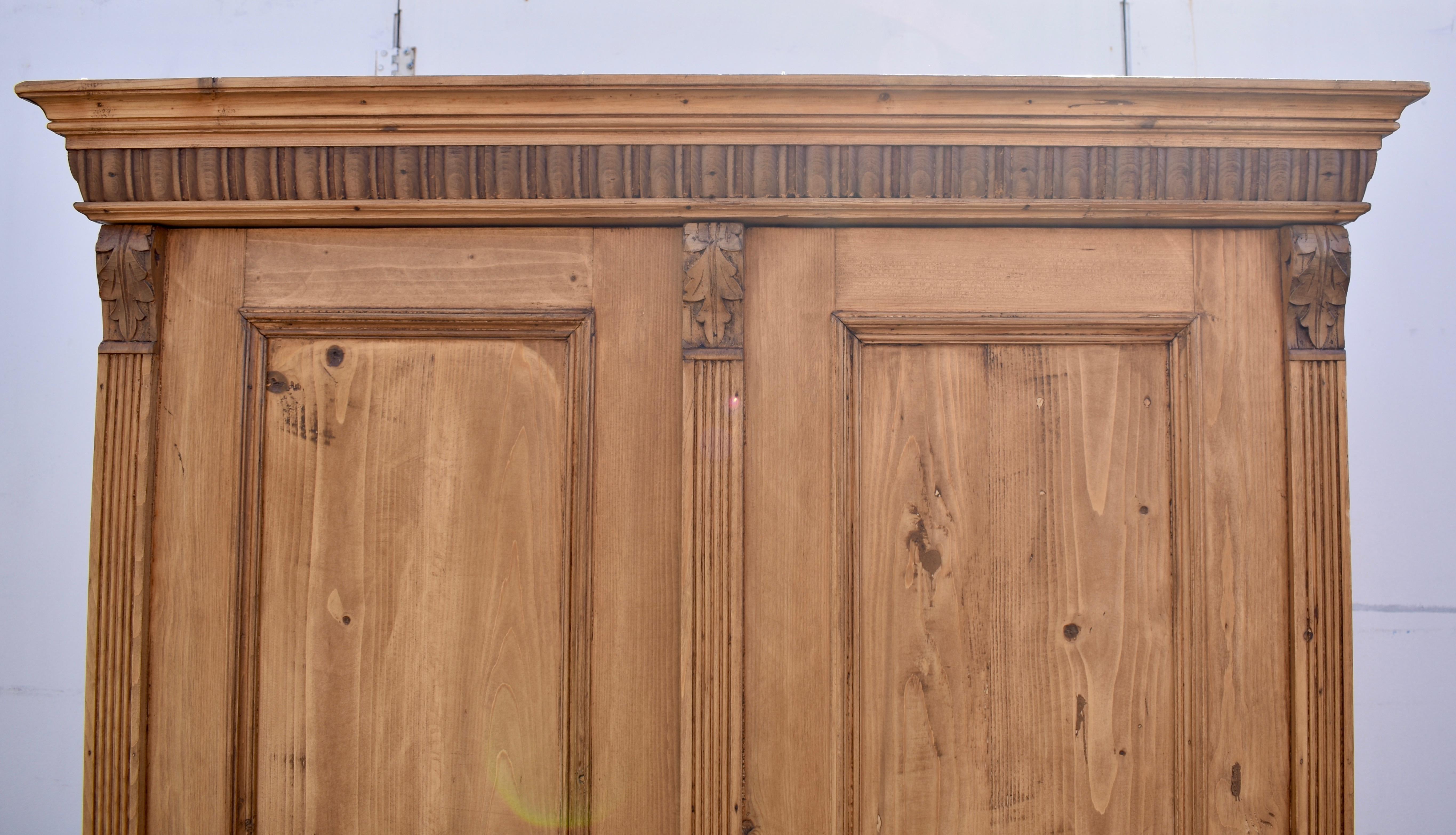 Polished Pine Armoire with Two Doors and One Drawer