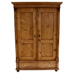 Antique Pine Armoire with Two Doors and One Drawer