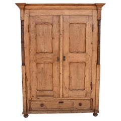 Antique Pine Armoire with Two Doors and One Drawer