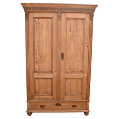 Antique Pine Armoire with Two Doors and One Drawer