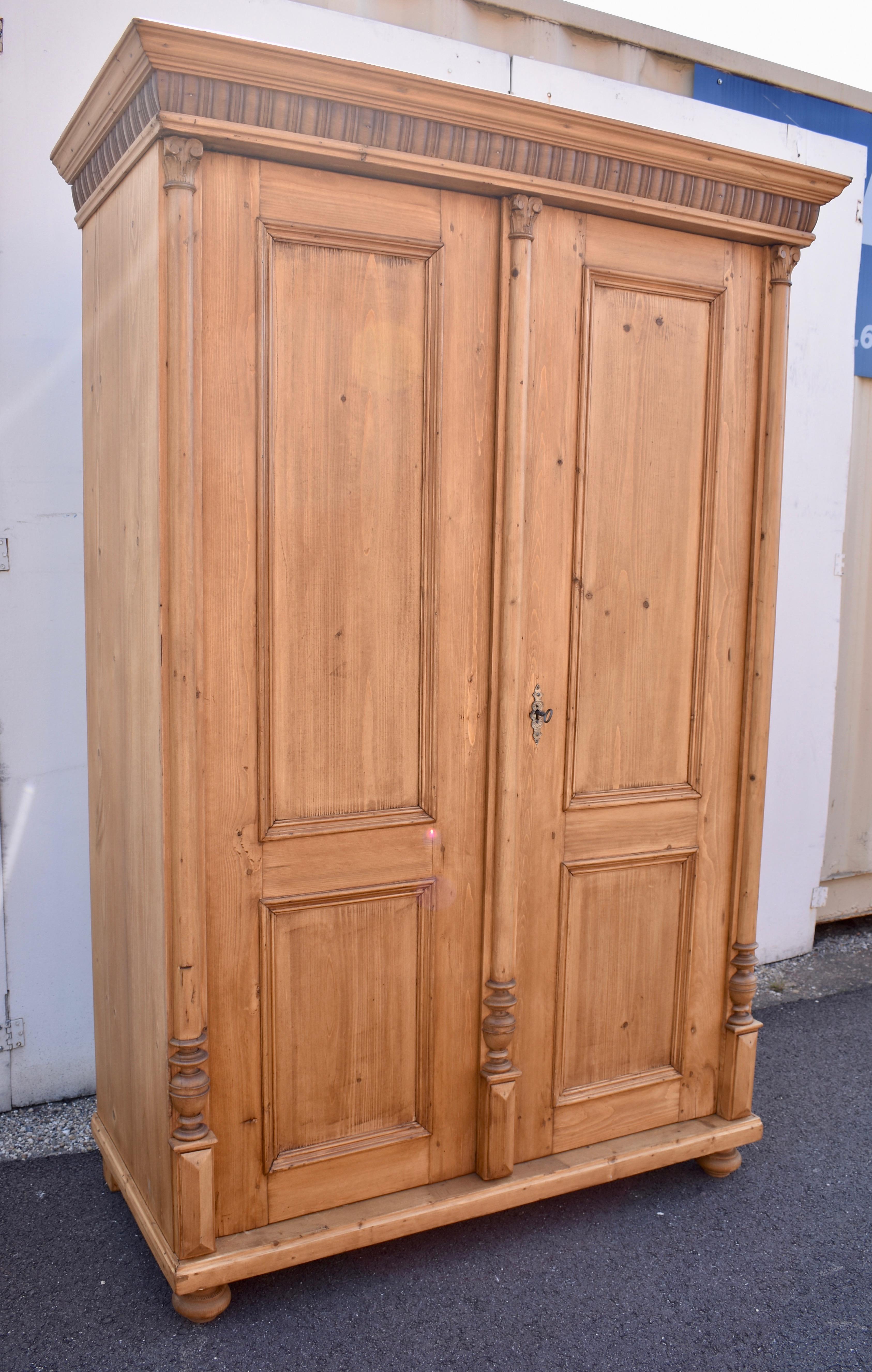 Country Pine Armoire with Two Doors and One Interior Drawer For Sale