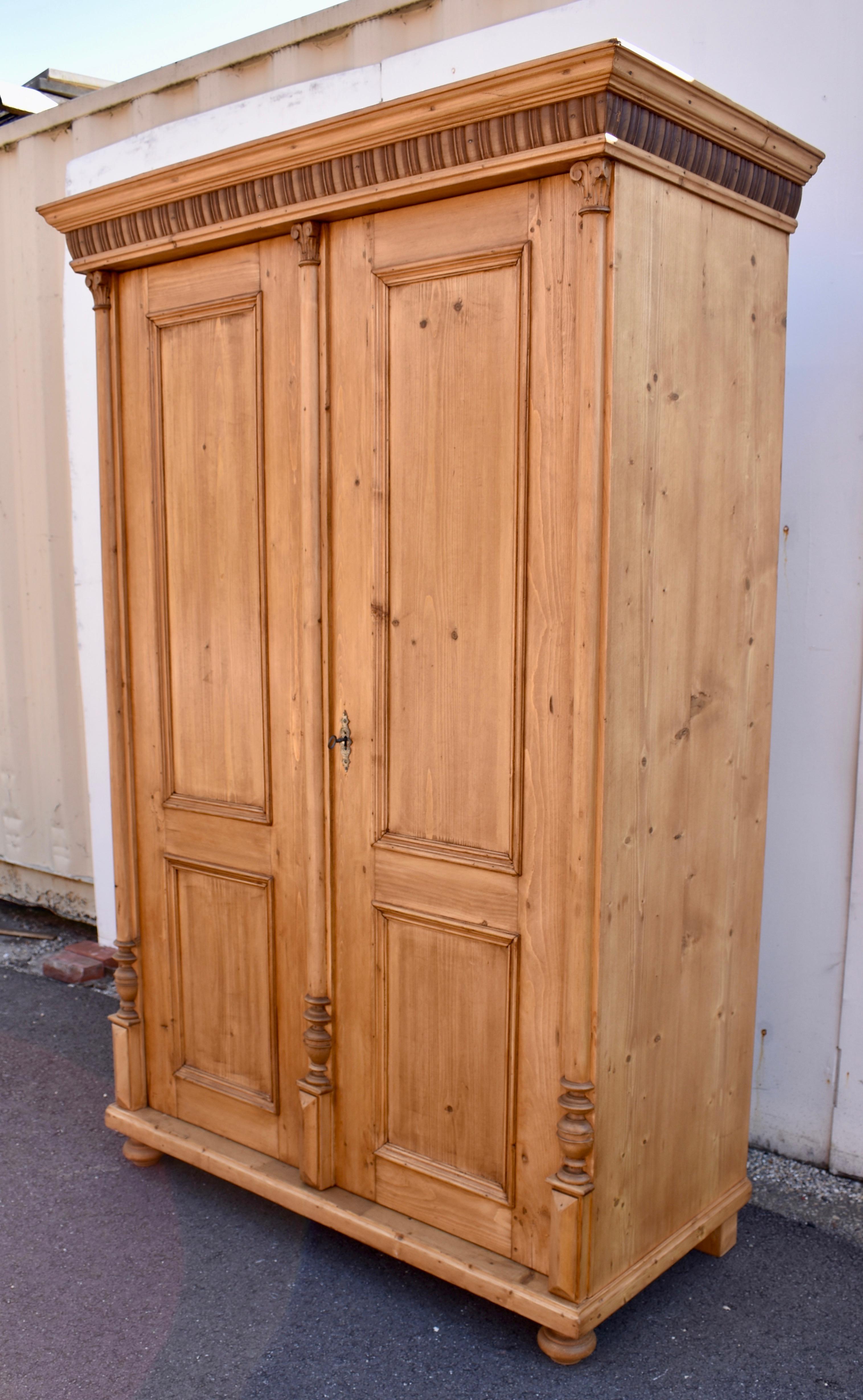 Hungarian Pine Armoire with Two Doors and One Interior Drawer For Sale