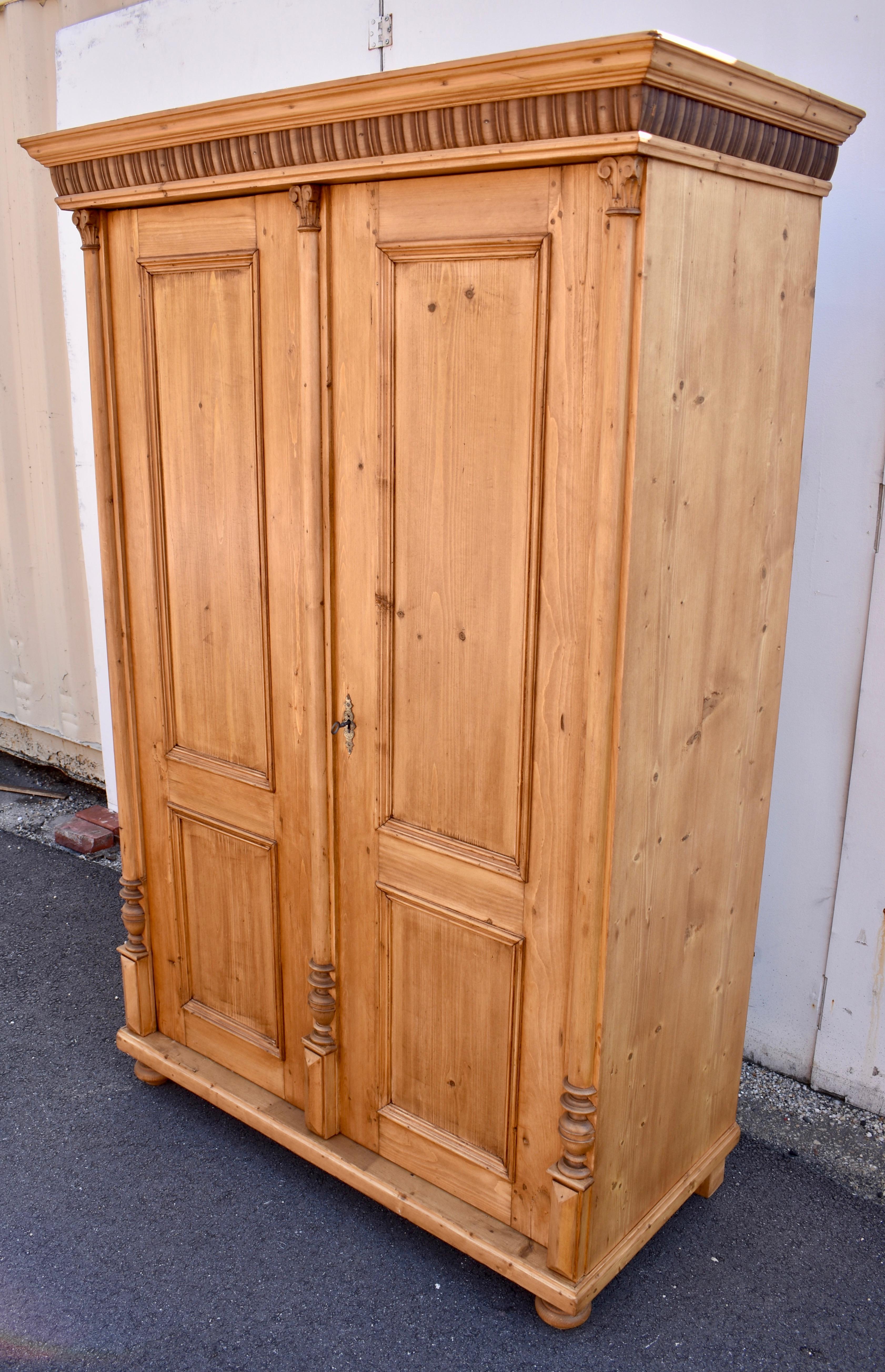 Polished Pine Armoire with Two Doors and One Interior Drawer For Sale