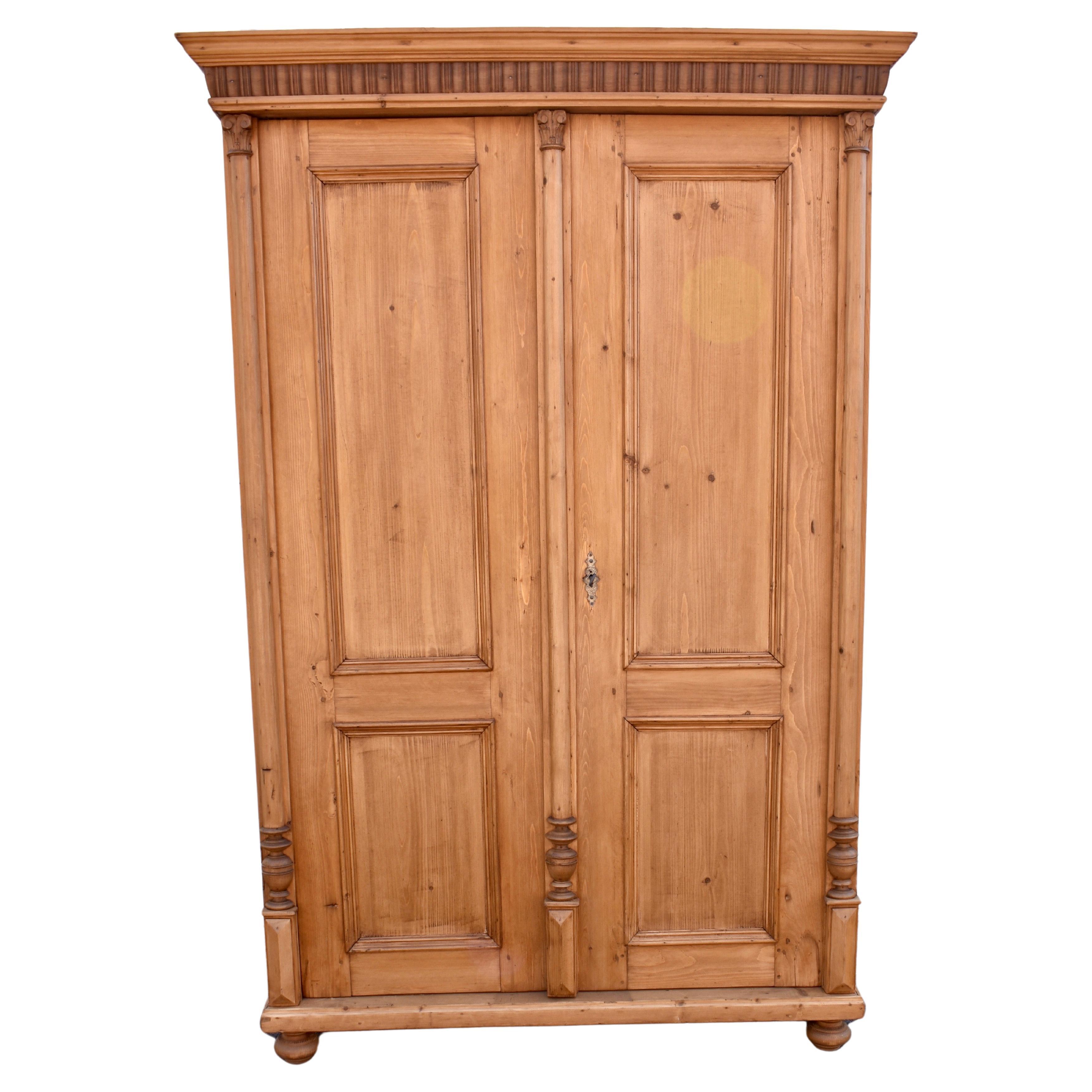 Pine Armoire with Two Doors and One Interior Drawer For Sale