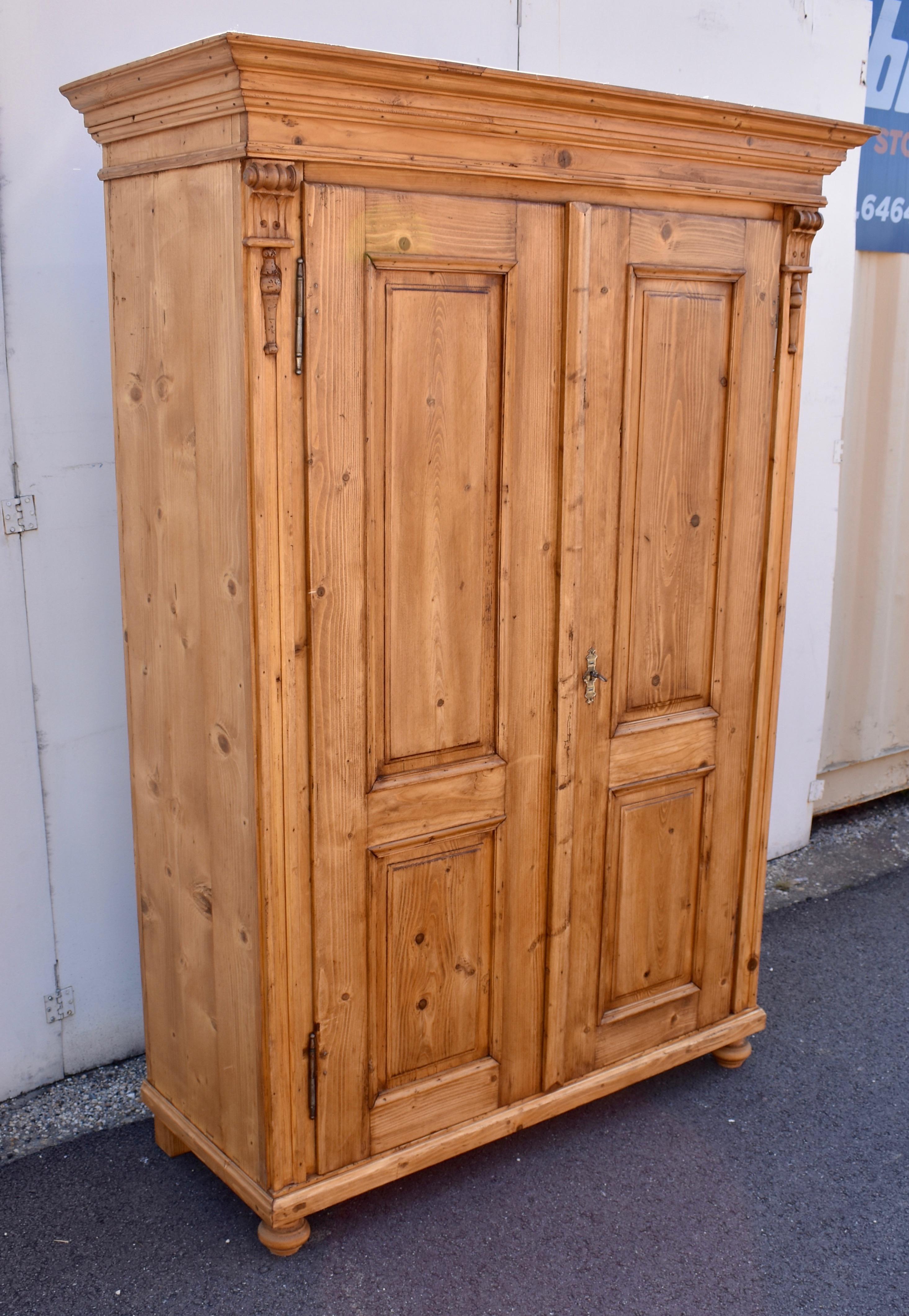 Polished Pine Armoire with Two Doors For Sale