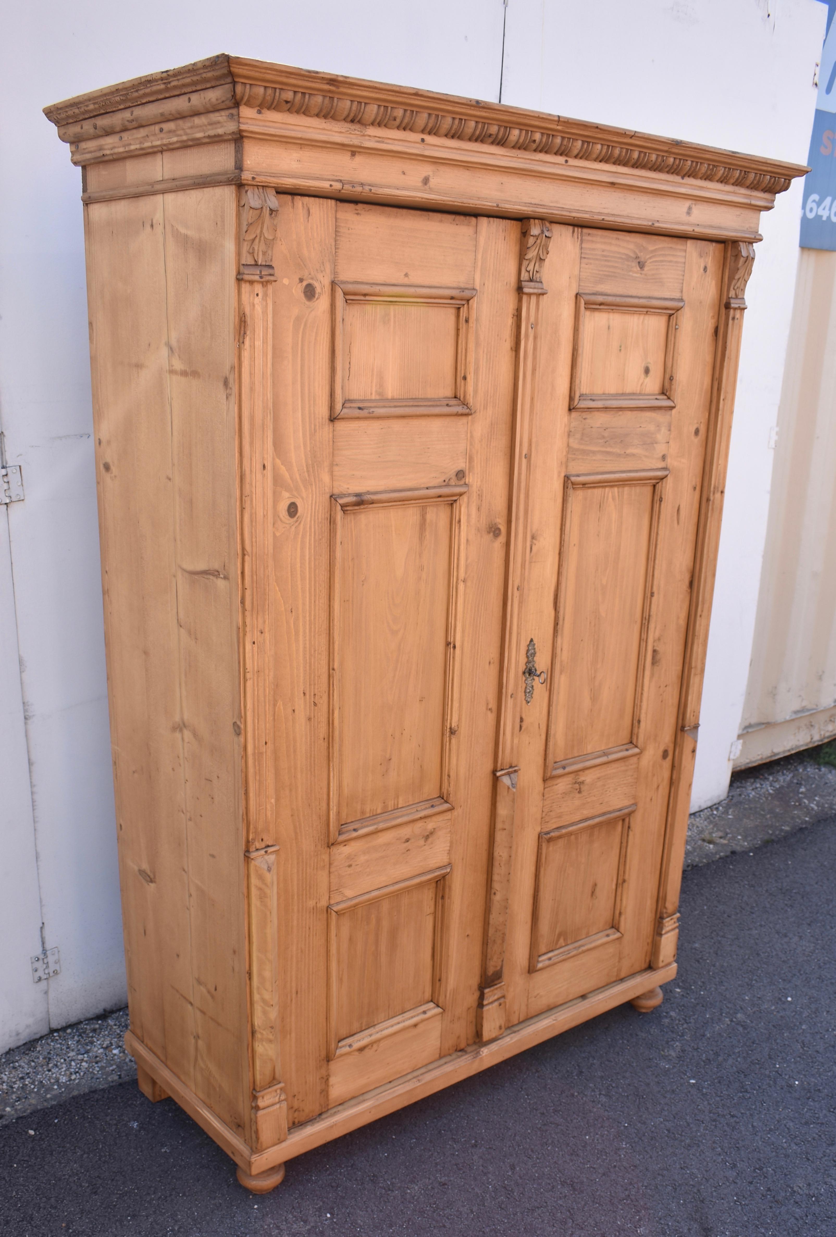 Polished Pine Armoire with Two Doors