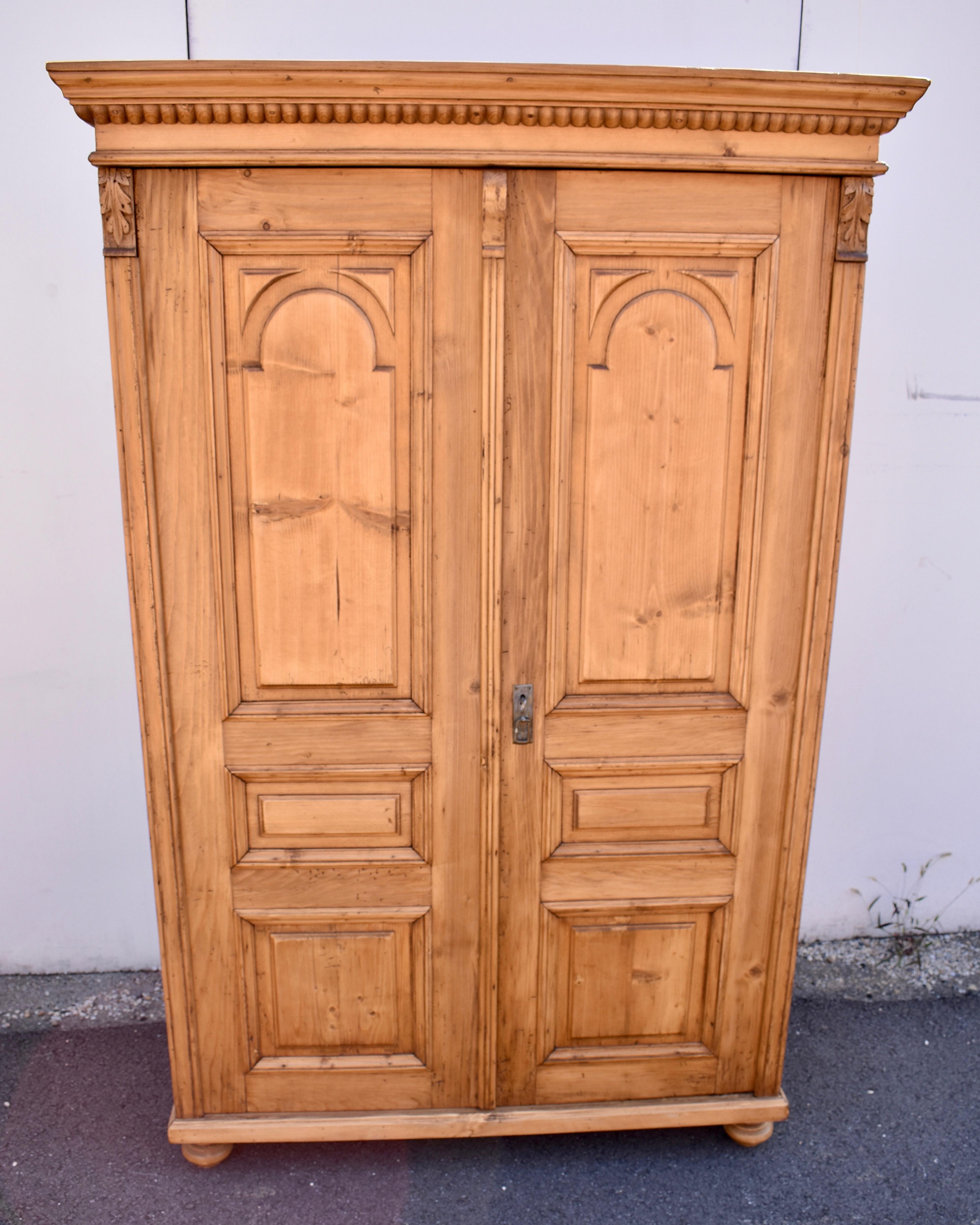 Pine Armoire with Two Raised Panel Doors For Sale 3