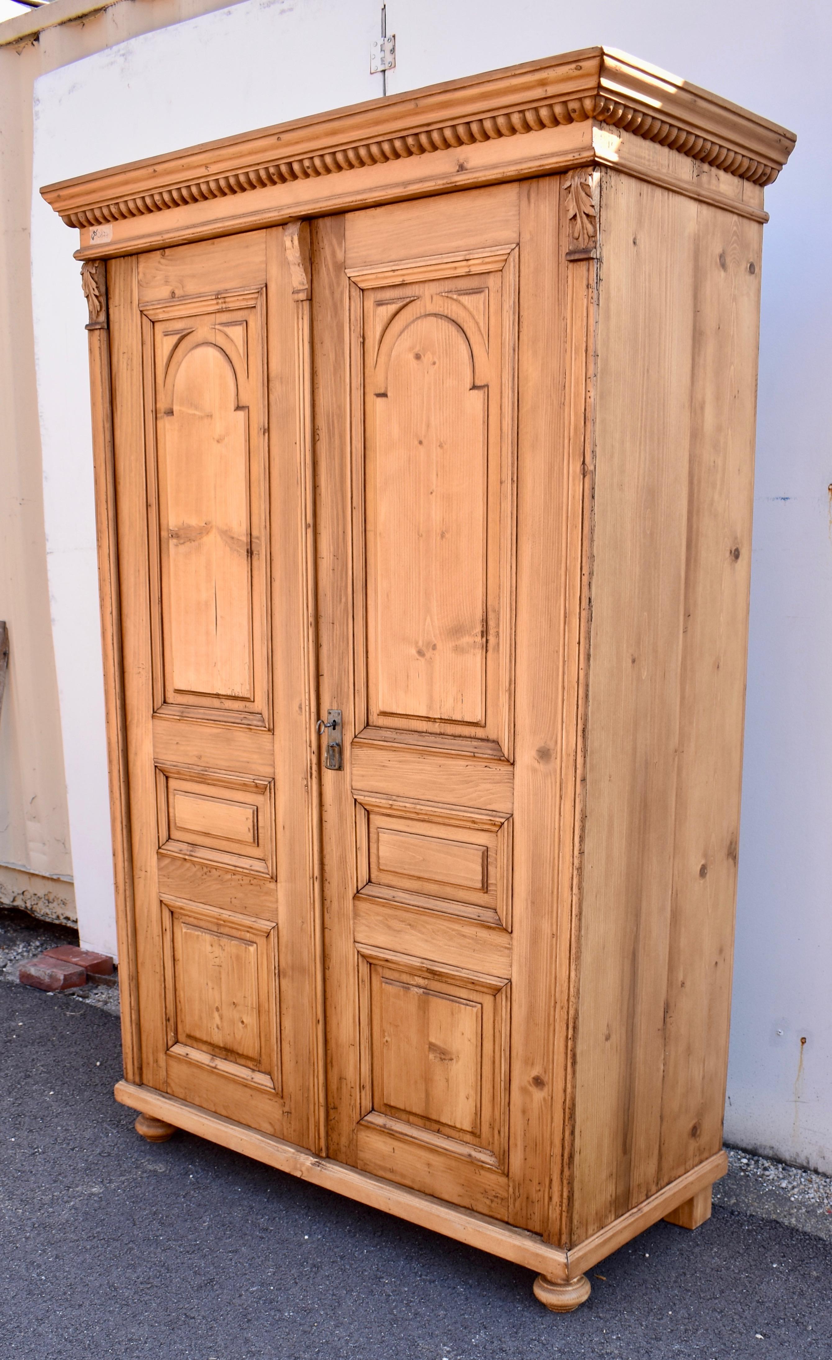 Country Pine Armoire with Two Raised Panel Doors For Sale