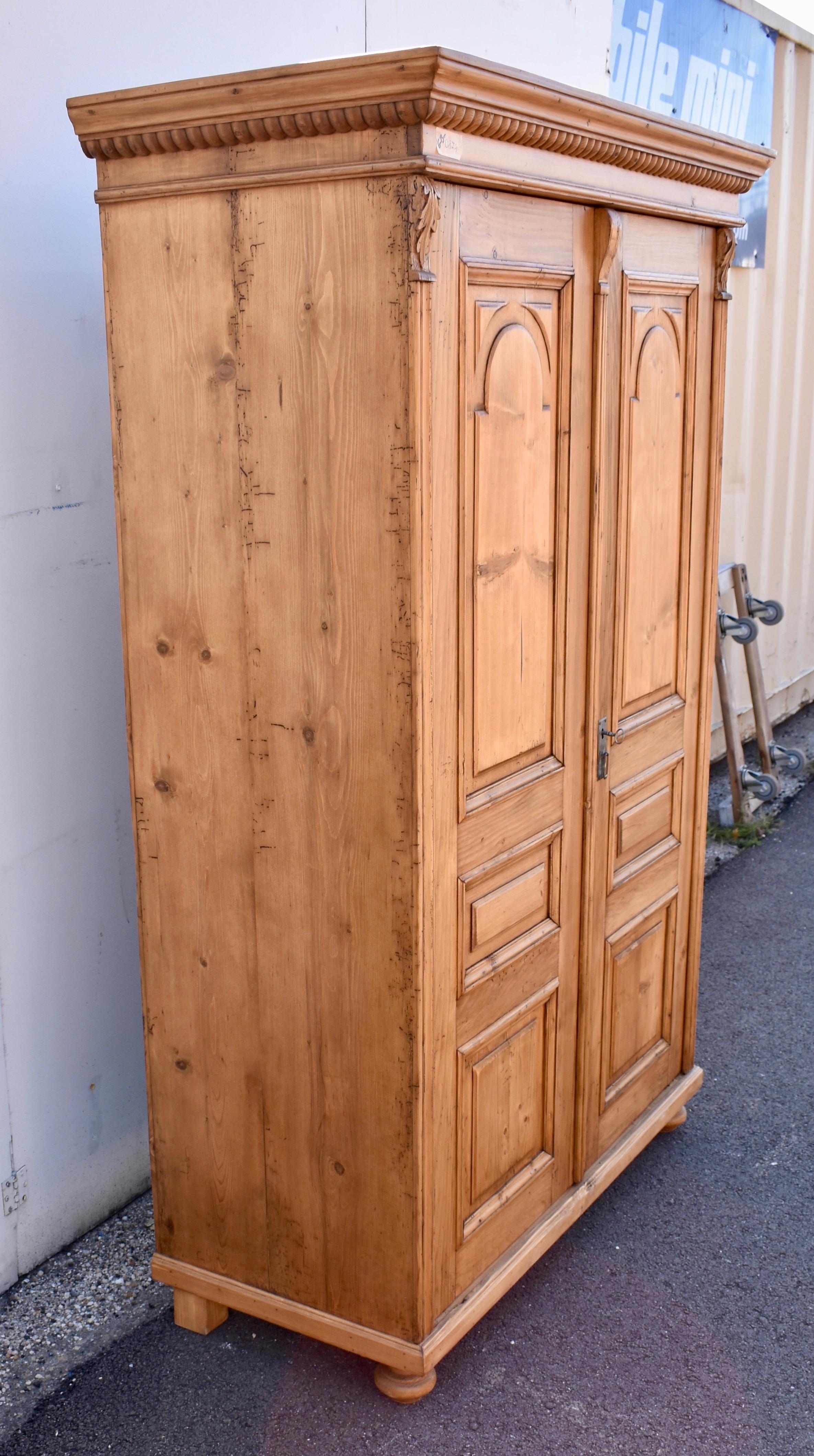 Pine Armoire with Two Raised Panel Doors In Good Condition For Sale In Baltimore, MD