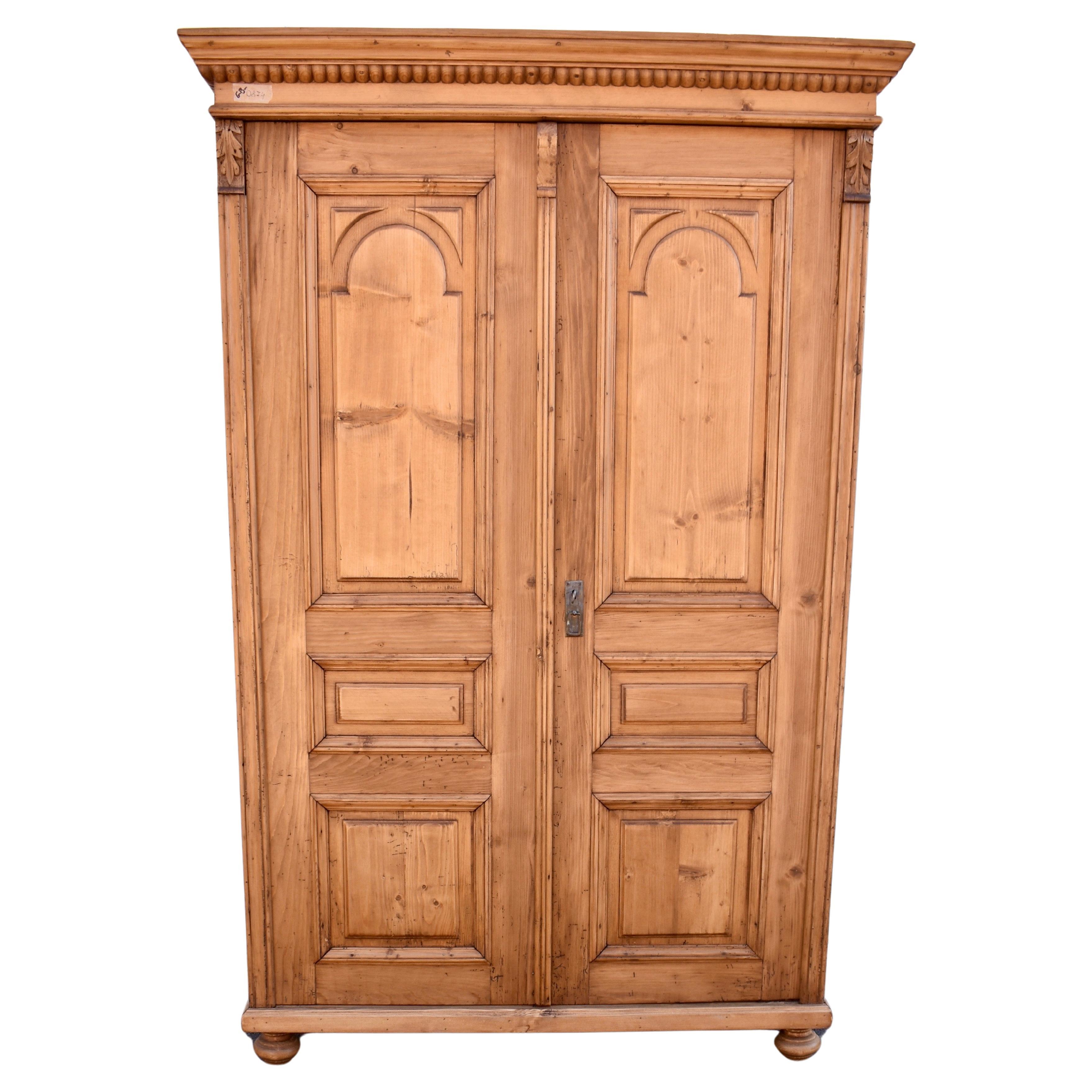 Pine Armoire with Two Raised Panel Doors For Sale