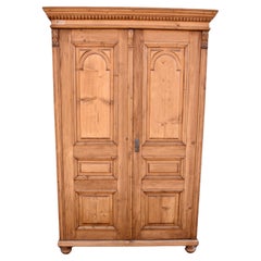 Vintage Pine Armoire with Two Raised Panel Doors