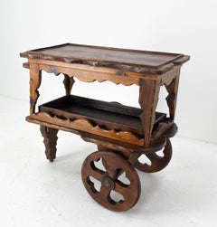 Pine Bar Cart Drinks Cocktail Table Trolley, Spain, circa 1960