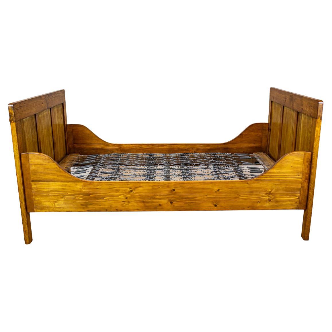 Pine Bed in Art Nouveau Style Circa 1910 For Sale