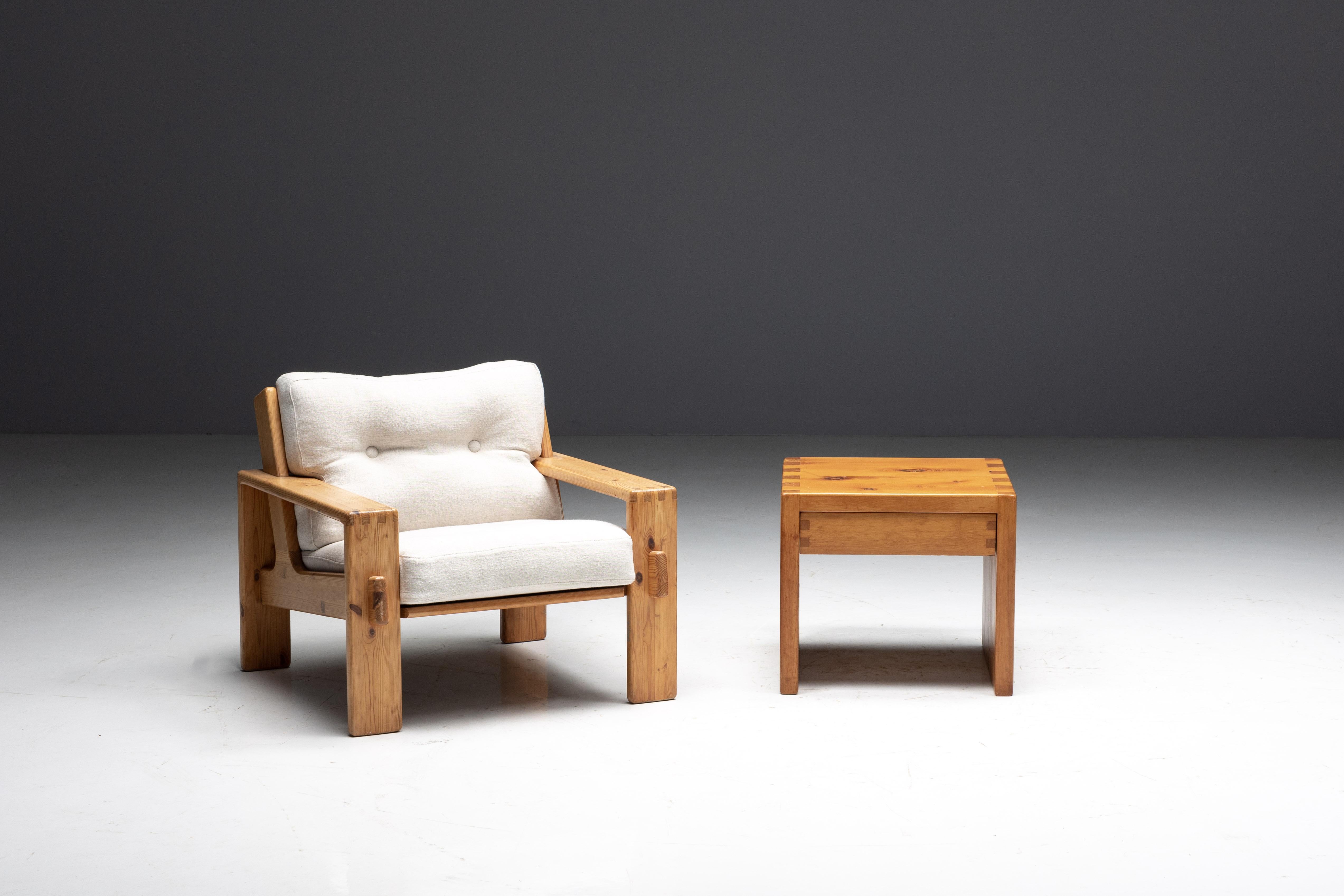 Inspired by the modernist elegance of Charlotte Perriand and Pierre Chapo, this pinewood table, crafted in France in the 1960s, embodies functional beauty. Its clean lines and visible joineries pay homage to Japanese furniture design, offering a