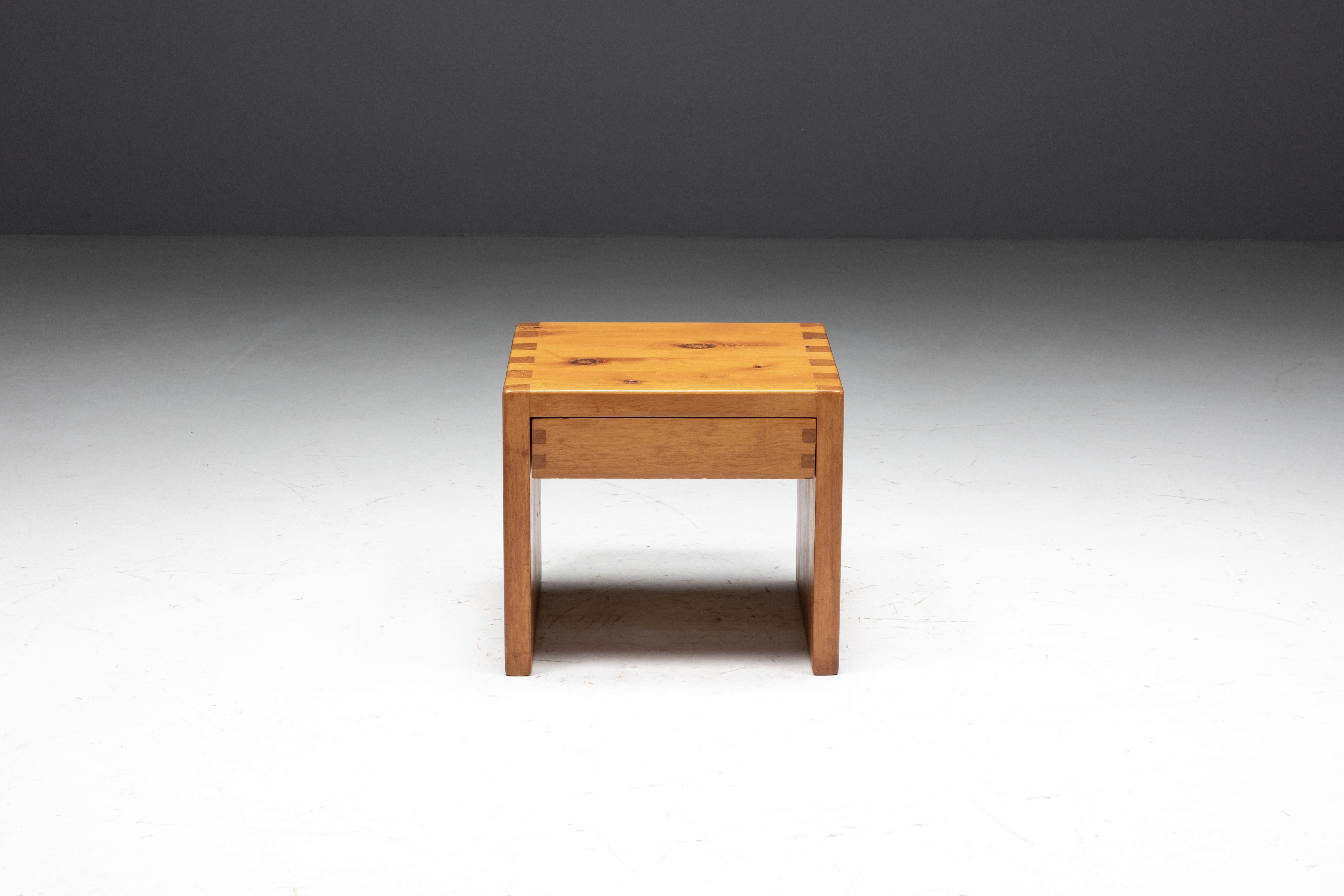 Mid-Century Modern Pine Bedside Table Inspired by Charlotte Perriand, France, 1960s For Sale