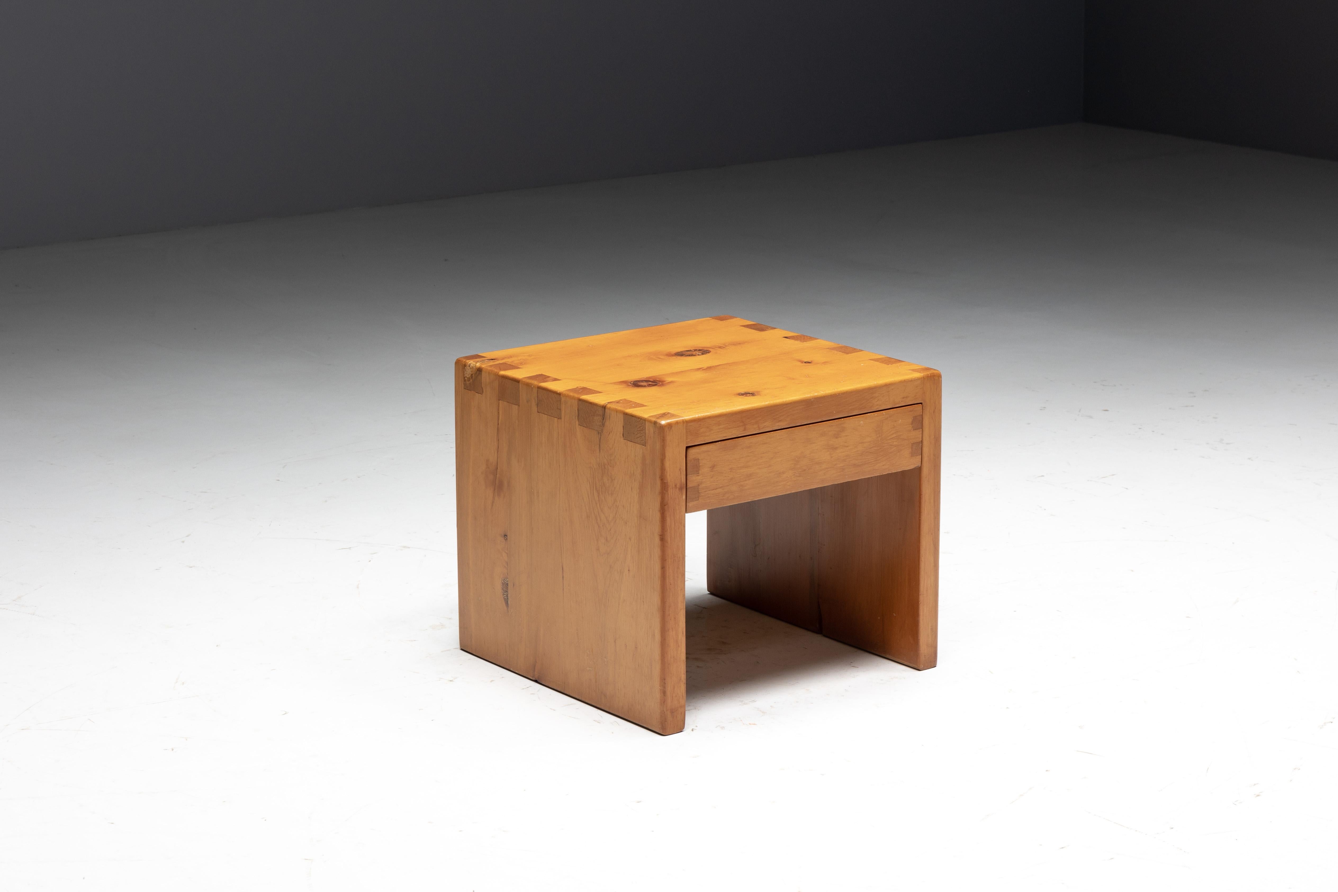 French Pine Bedside Table Inspired by Charlotte Perriand, France, 1960s For Sale