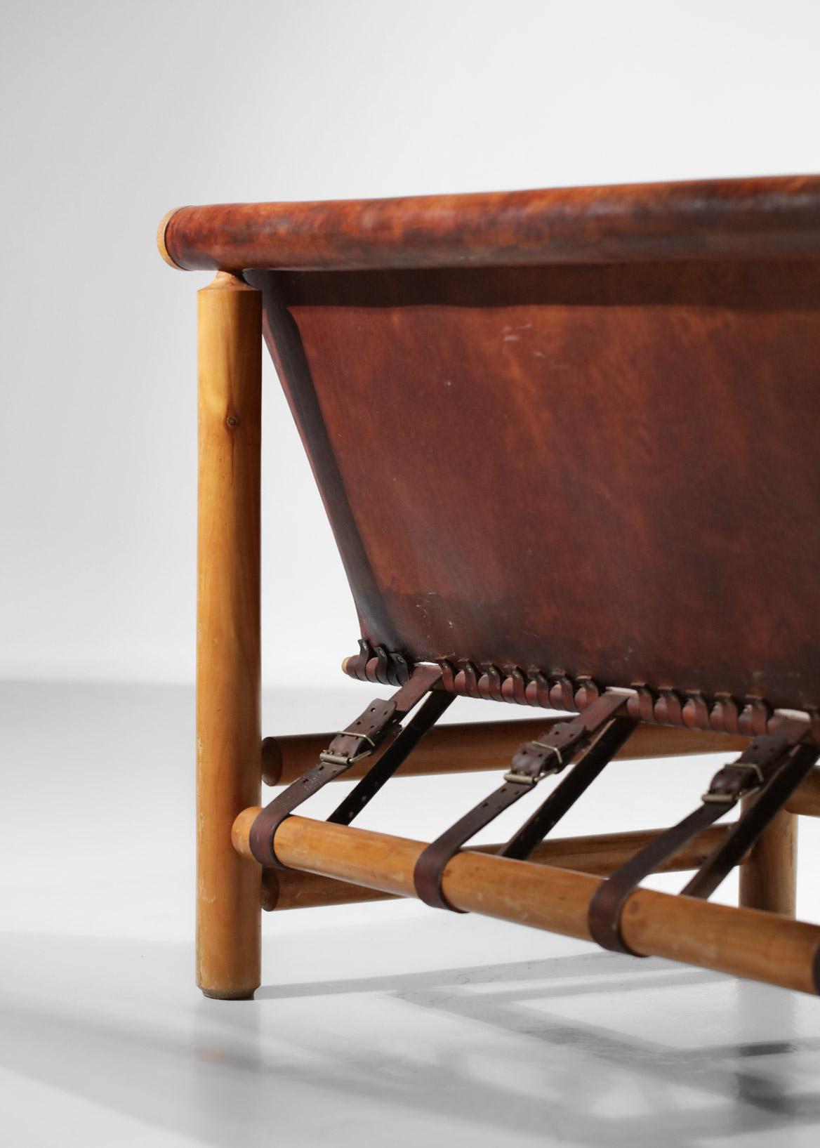 Pine Bench 50s Style Charlotte Perriand or Ilmarii Tapiovaraa Cognac Leather 9