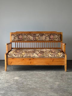 Pine Bench Fold-Out Daybed With Hidden Storage, Central Europe, 19th Century