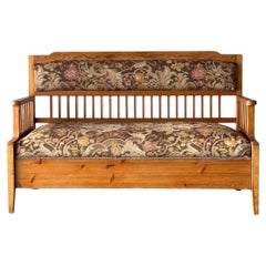 Pine Bench Fold-Out Daybed With Hidden Storage, Central Europe, 19th Century