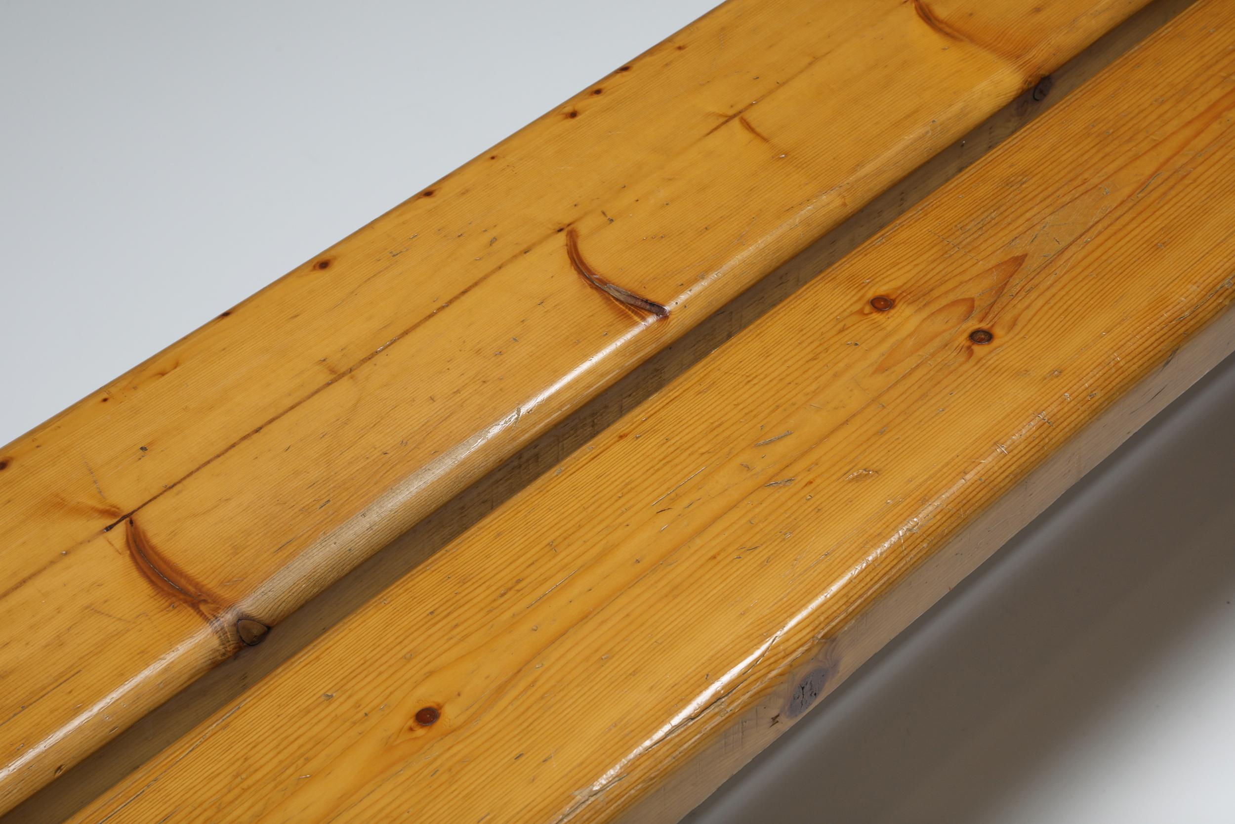 Mid-Century Modern Pine Bench Les Arc by Charlotte Perriand, French Modernism, 1970s For Sale