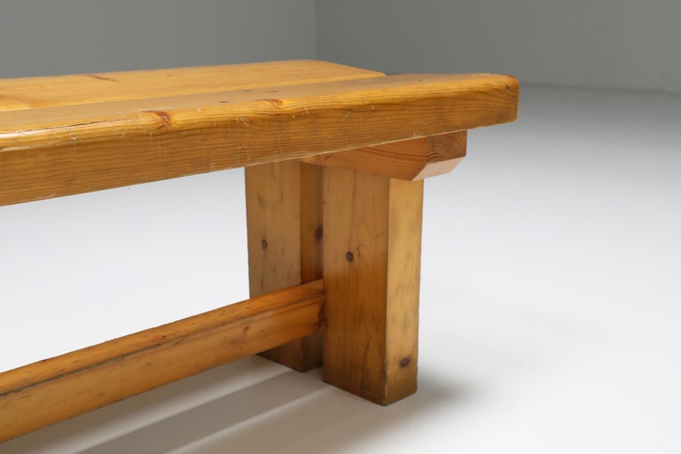 Pine Bench Les Arc by Charlotte Perriand, French Modernism, 1970s For Sale 1