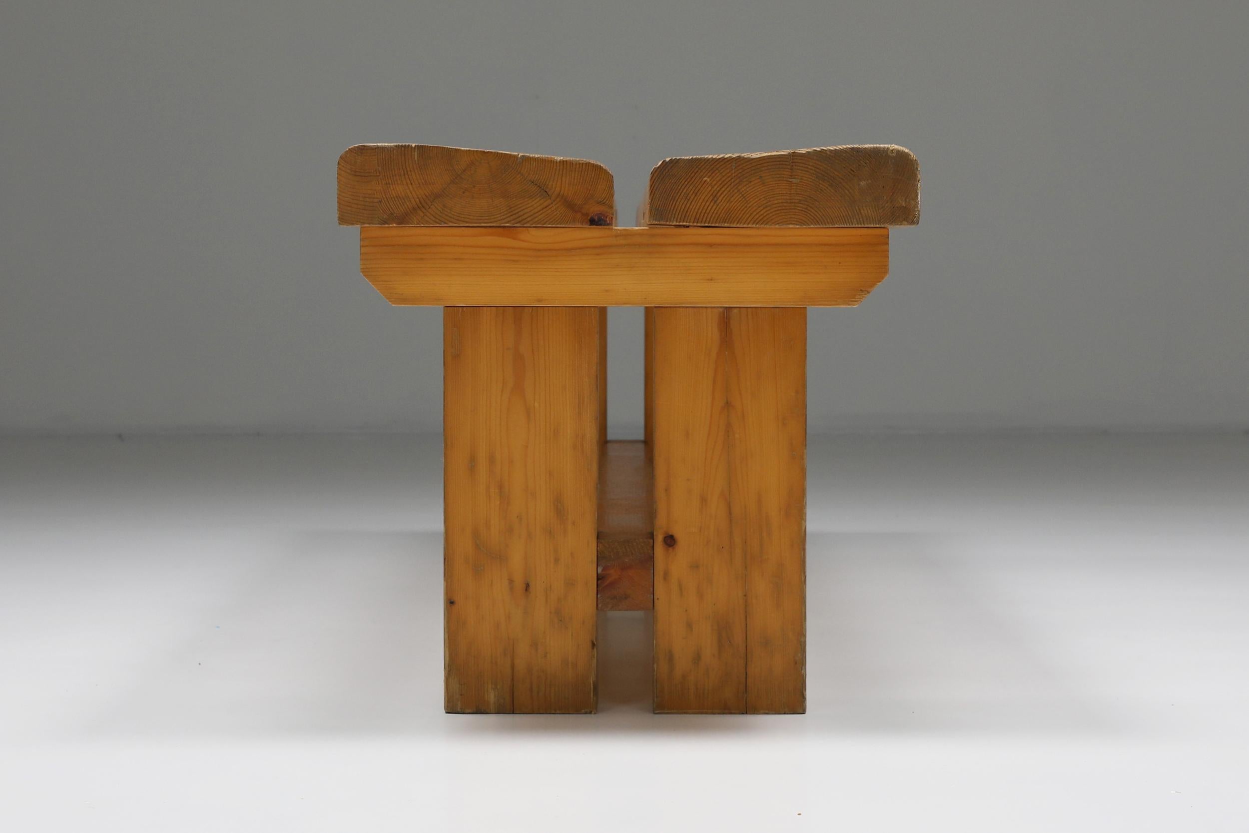 Pine Bench Les Arc by Charlotte Perriand, French Modernism, 1970s For Sale 2