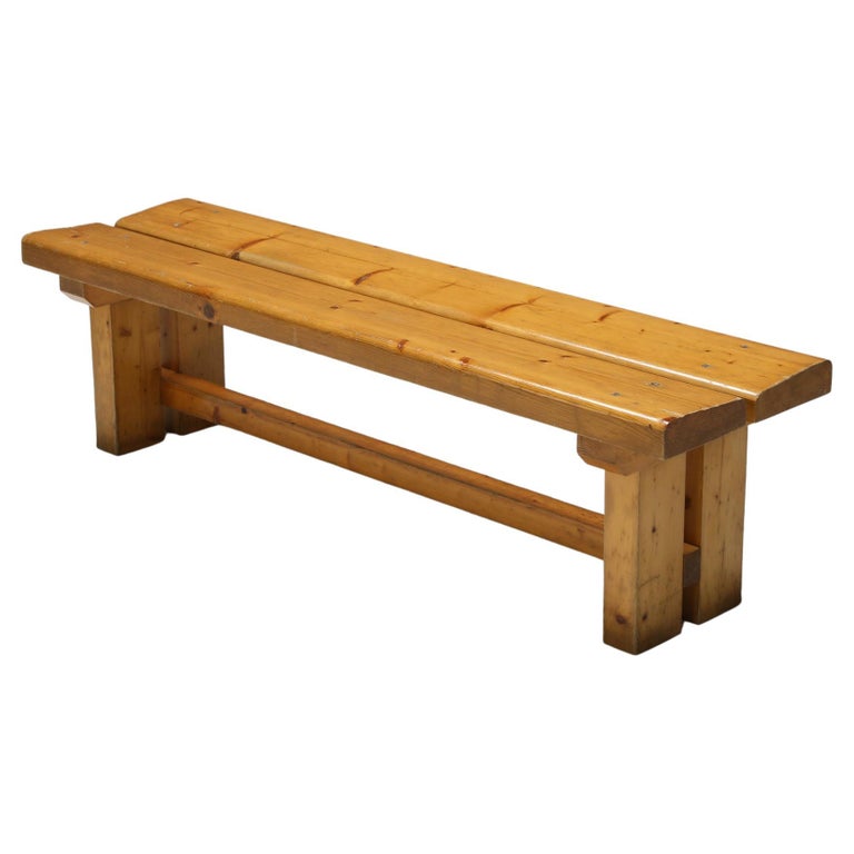 Pine Bench Les Arc by Charlotte Perriand, French Modernism, 1970s For Sale