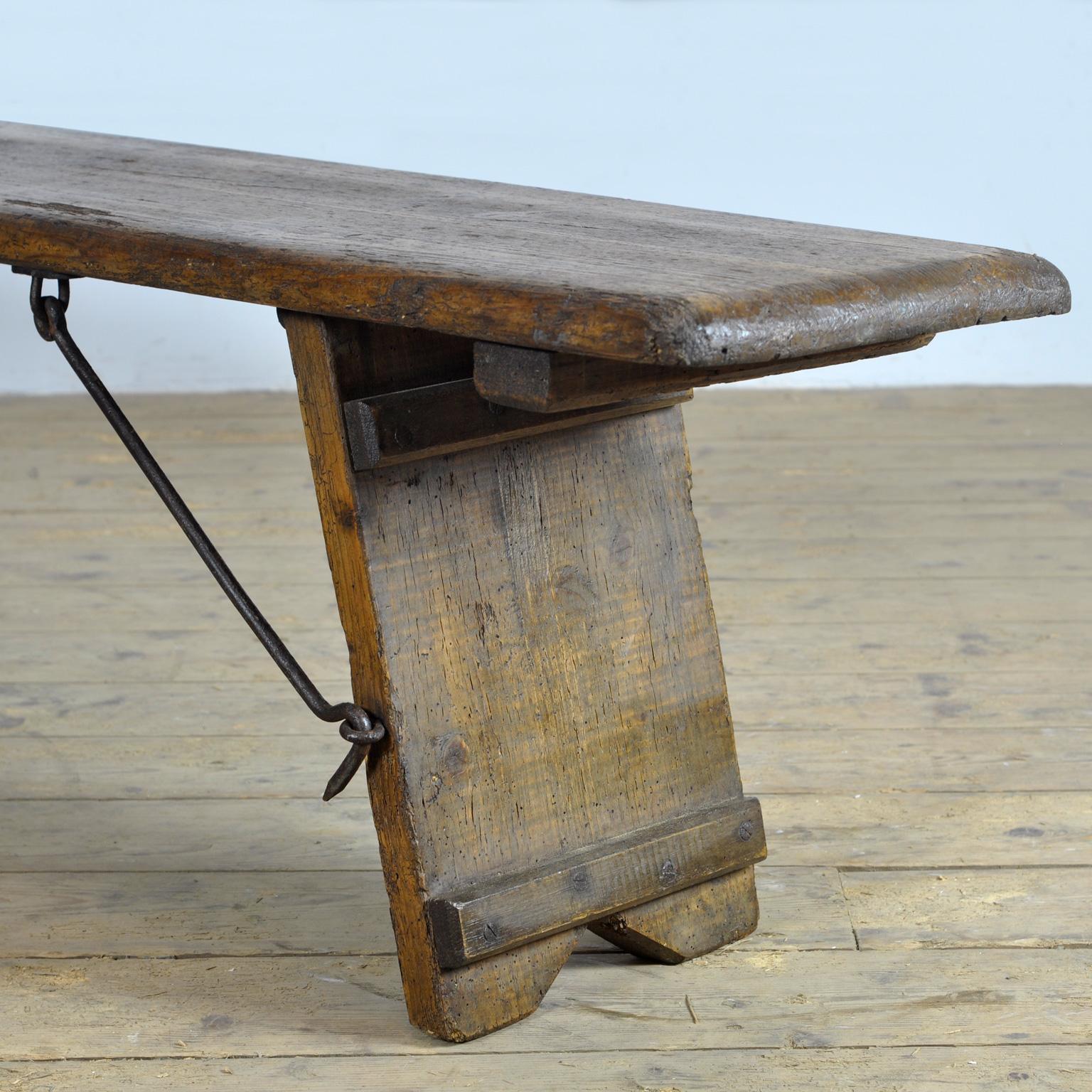Pine Bench With Folding Legs, Circa 1900 For Sale 3