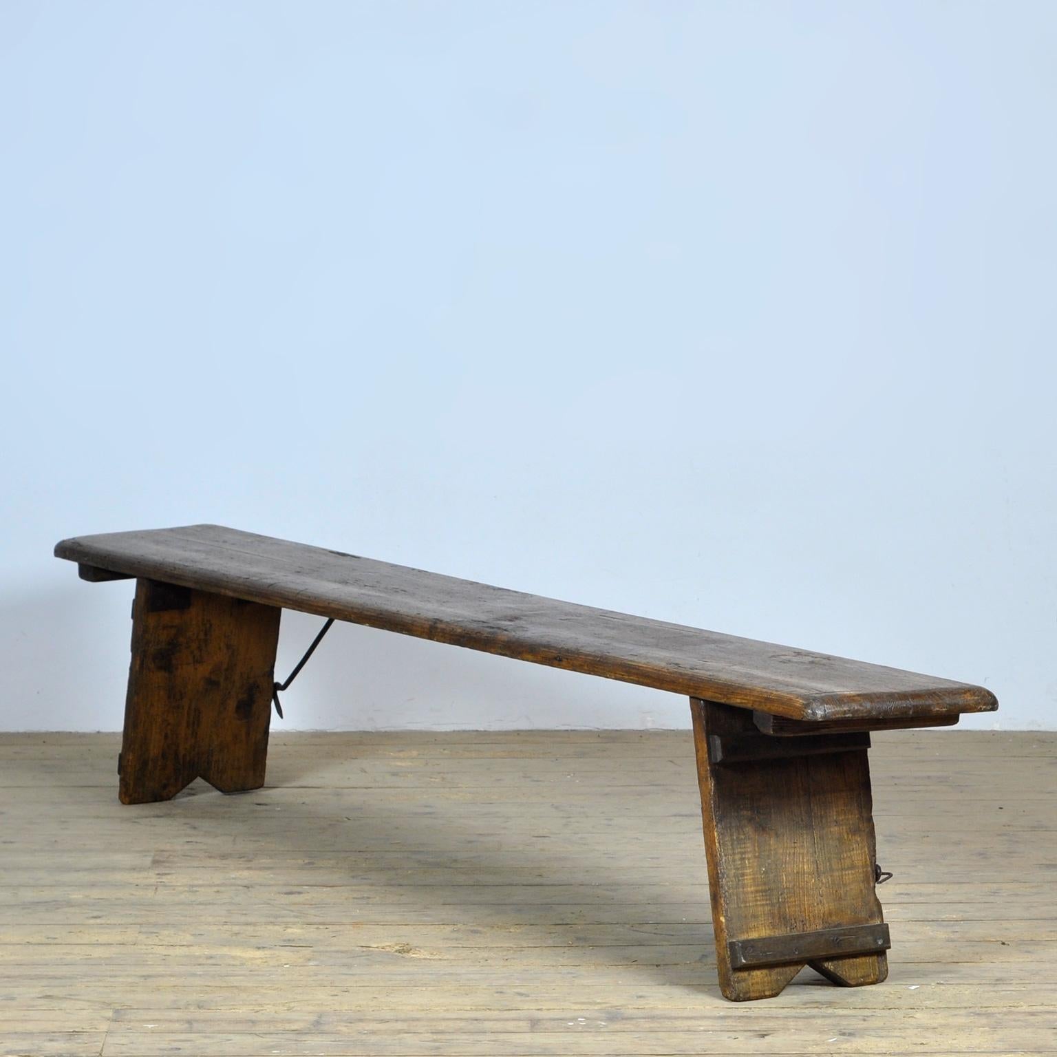 Rustic Pine Bench With Folding Legs, Circa 1900 For Sale