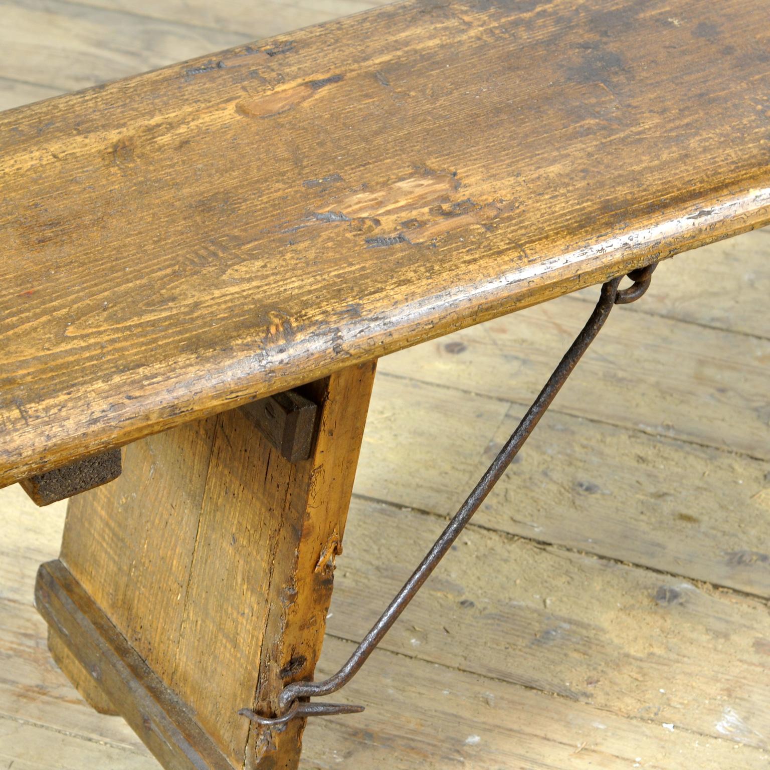 Pine Bench With Folding Legs, Circa 1900 For Sale 1
