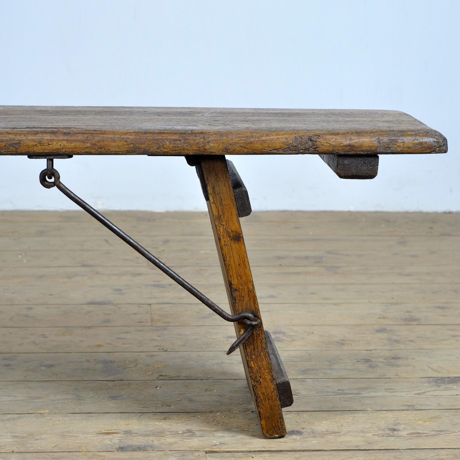 Pine Bench With Folding Legs, Circa 1900 For Sale 2