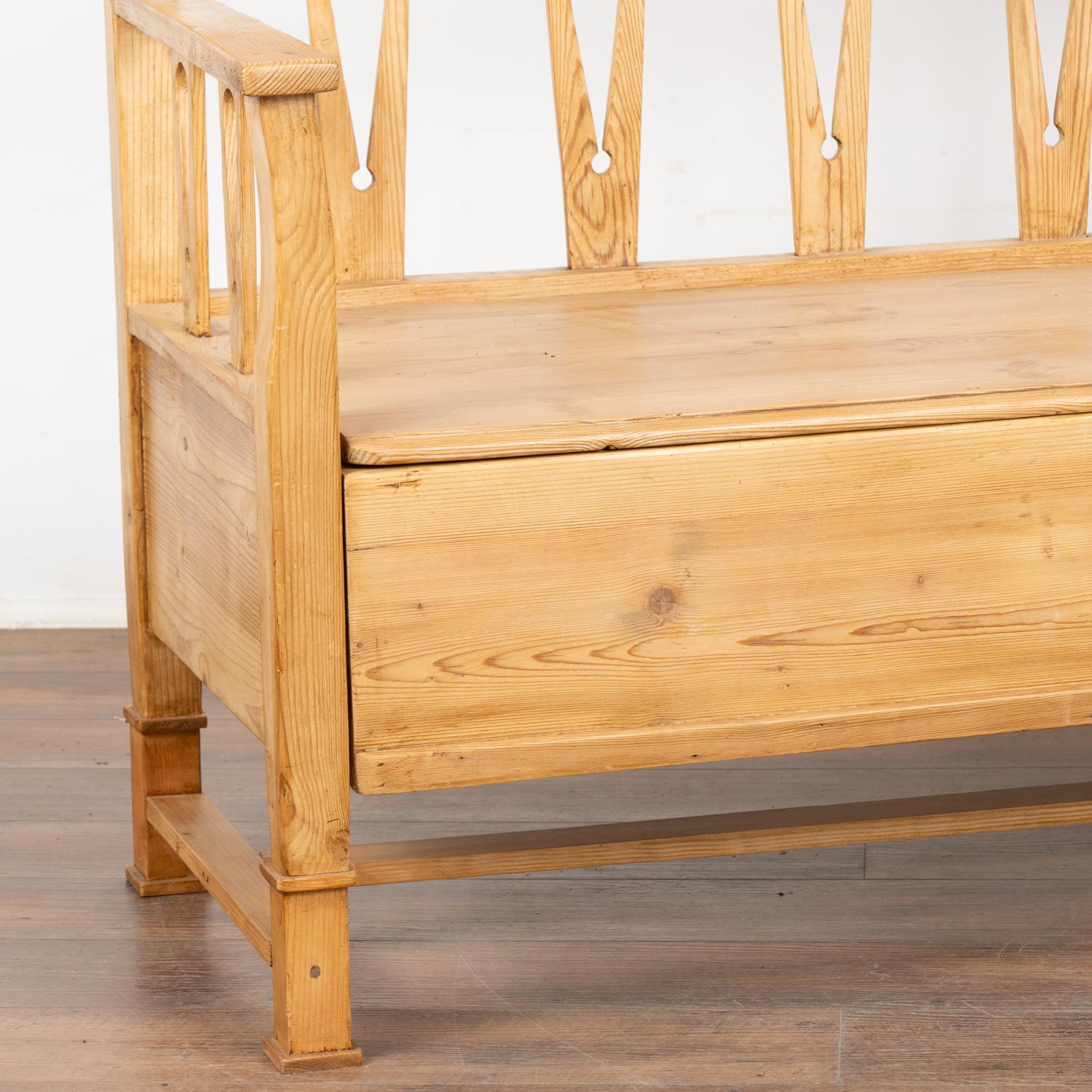 19th Century Pine Bench With Storage, Sweden circa 1880 For Sale