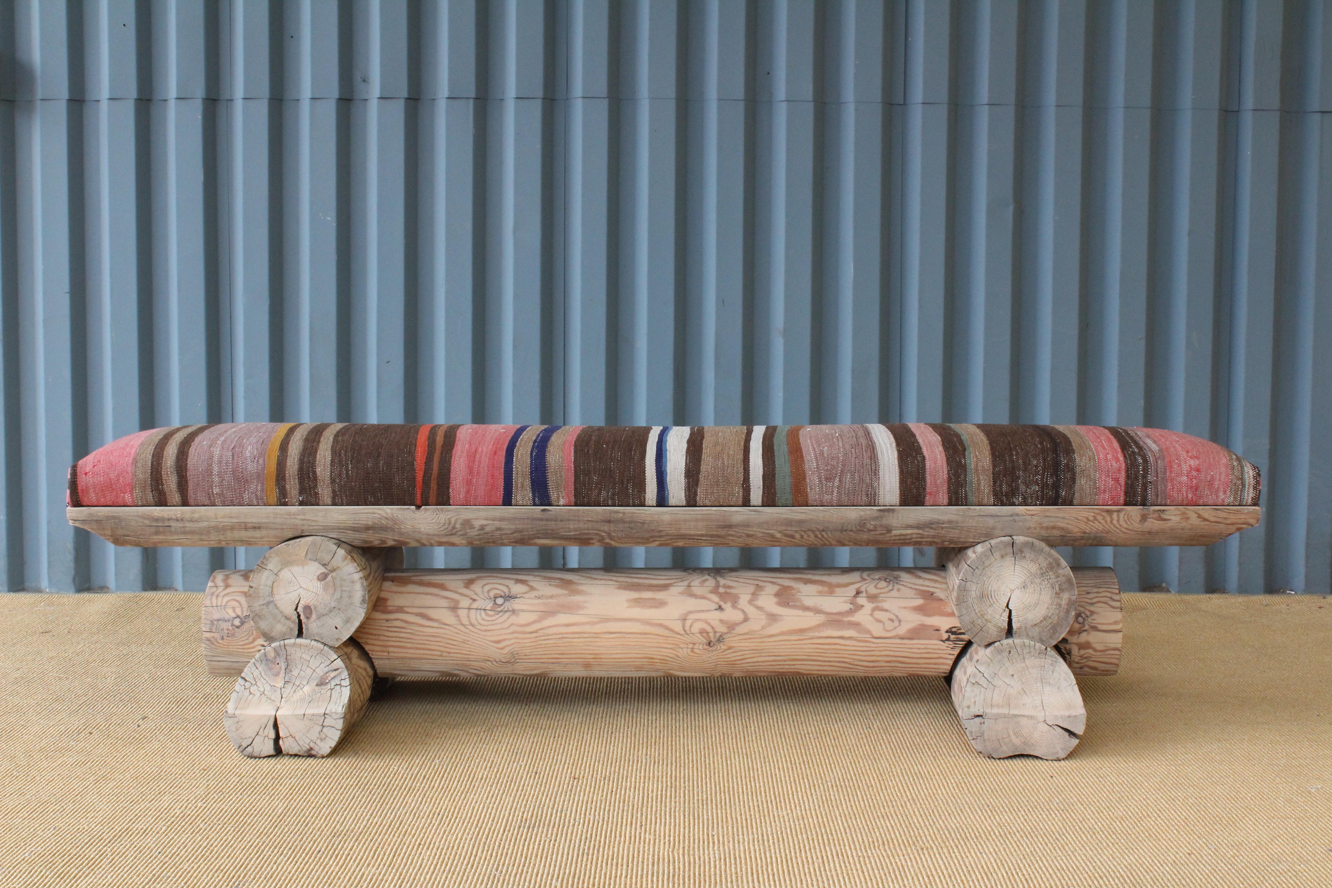 Pine Benches with Upholstered Kilim Seats at 1stDibs
