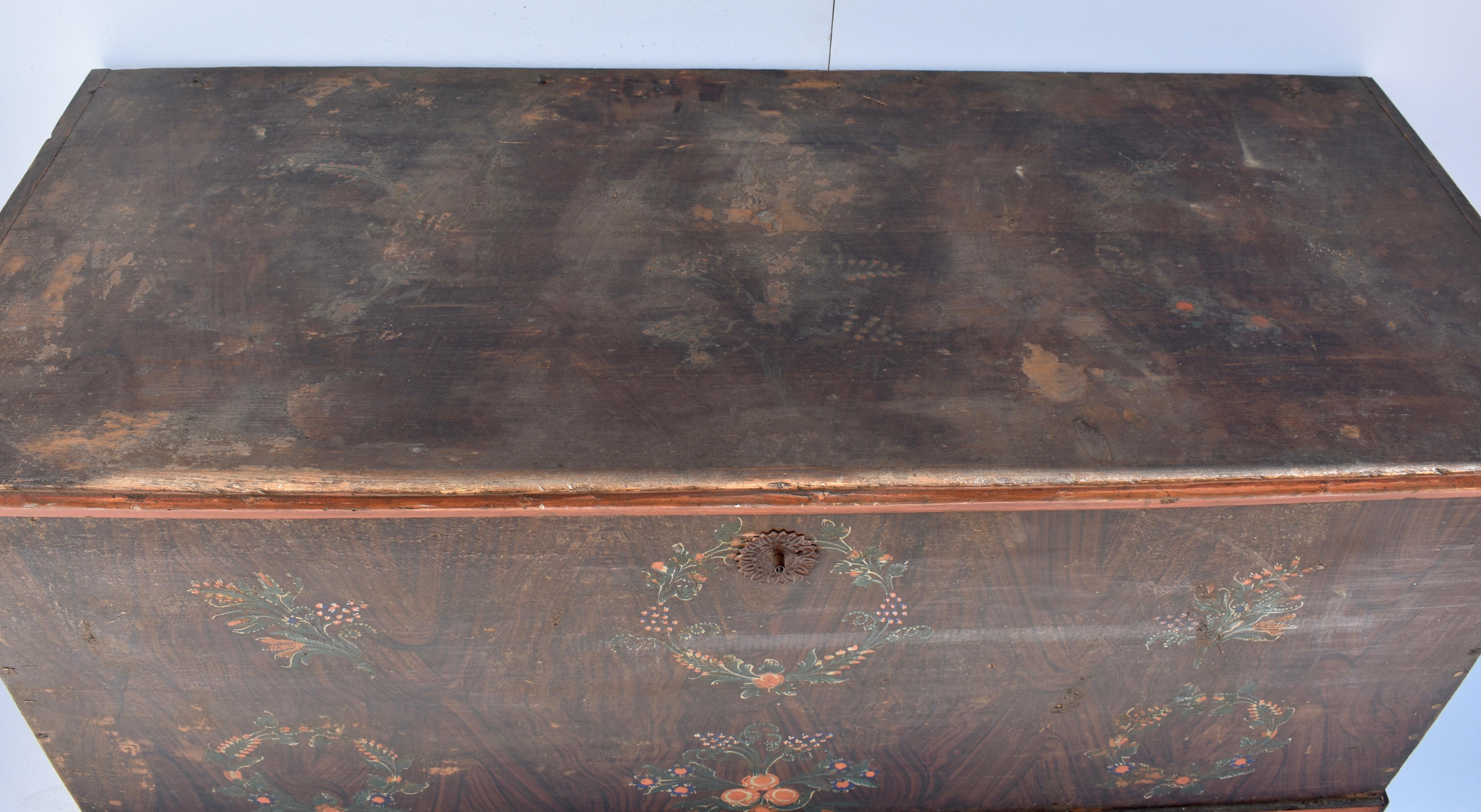 Folk Art Pine Blanket Chest in Original Decorative Paint