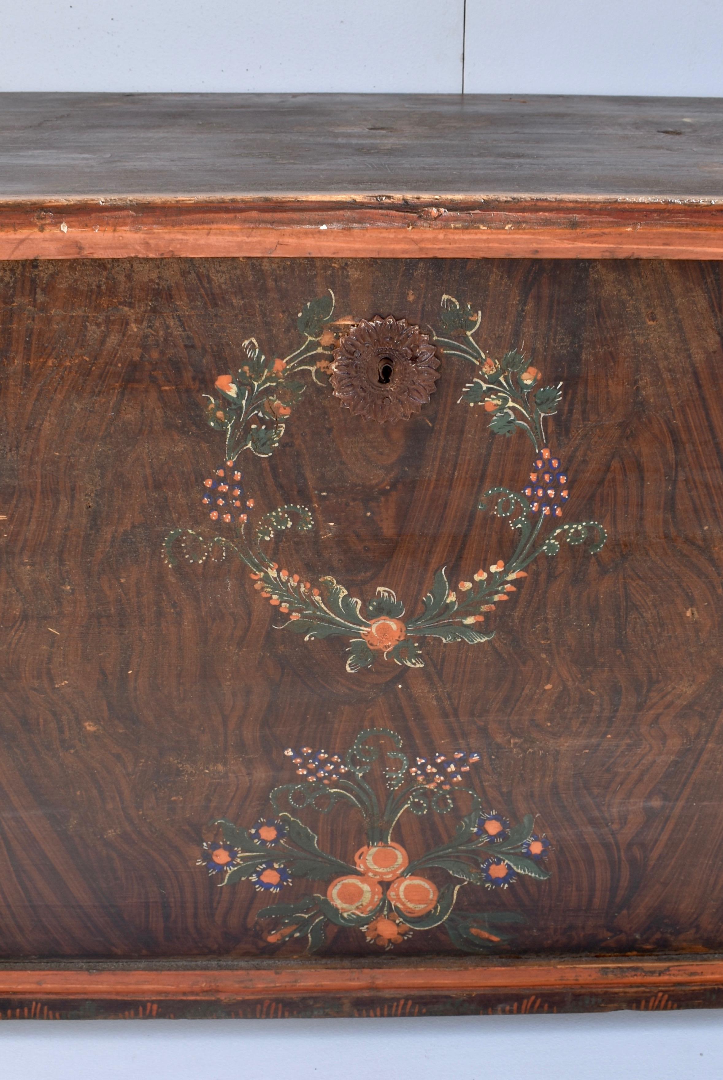 Romanian Pine Blanket Chest in Original Decorative Paint