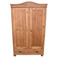 Antique Pine Bonnet-Top Armoire with Two Doors and One Drawer